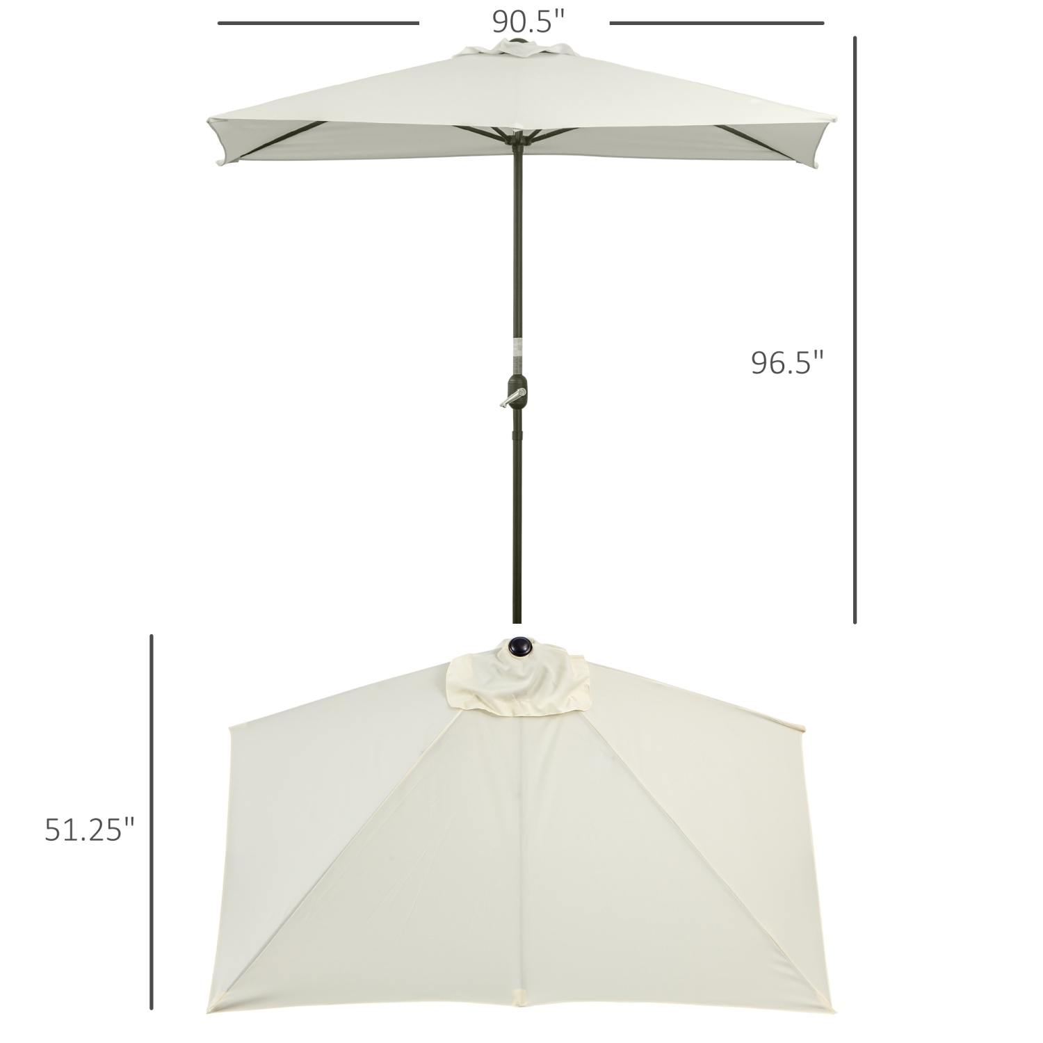 Demi-parasol extérieur Outsunny 8&nbsp;pi Parasol extérieur balcon Pare-soleil extérieur fenêtre extérieur 5 côtes beige