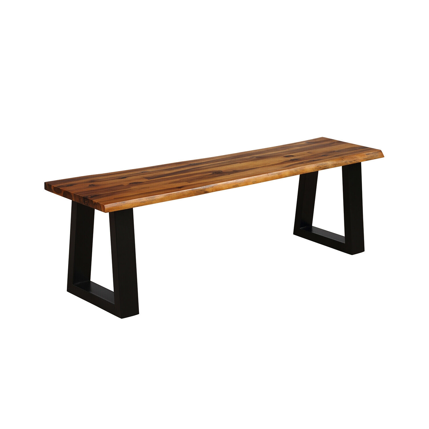 Gymax Solid Acacia Wood Patio Bench Dining Bench Outdoor W/Rustic Metal Legs