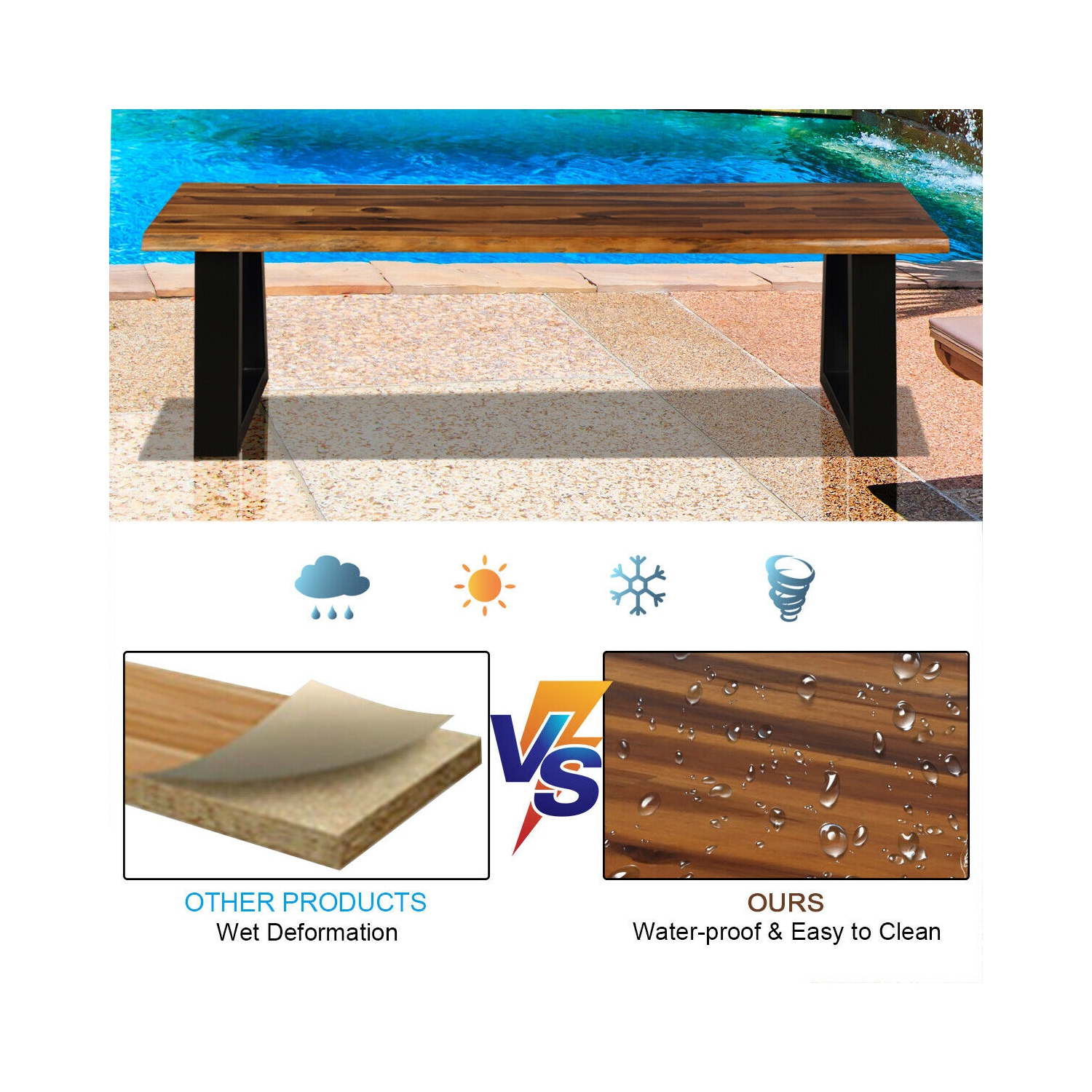 Gymax Solid Acacia Wood Patio Bench Dining Bench Outdoor W/Rustic Metal Legs