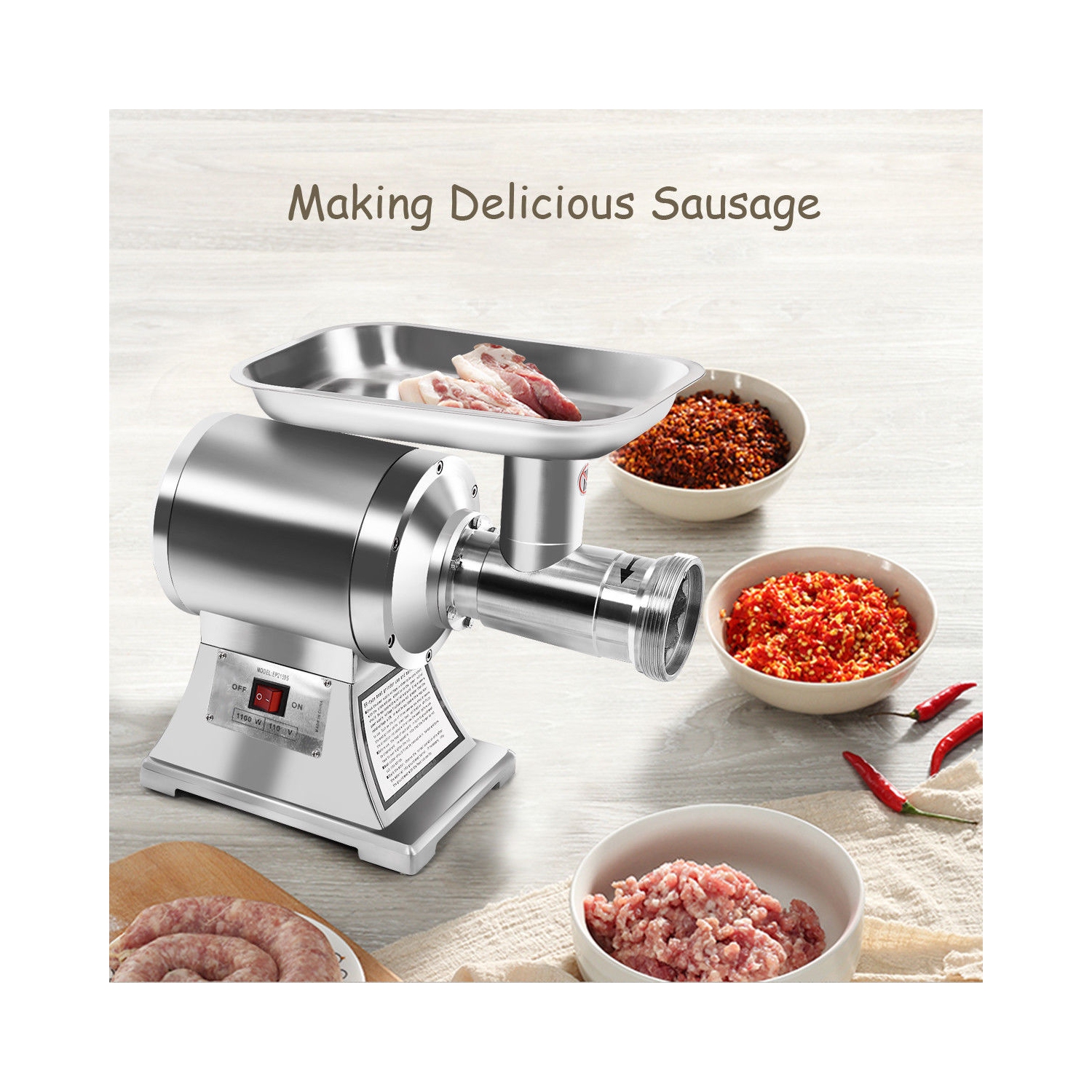 Gymax Commercial 1.5HP Electric Meat Grinder 1100W Stainless Steel Heavy Duty #22