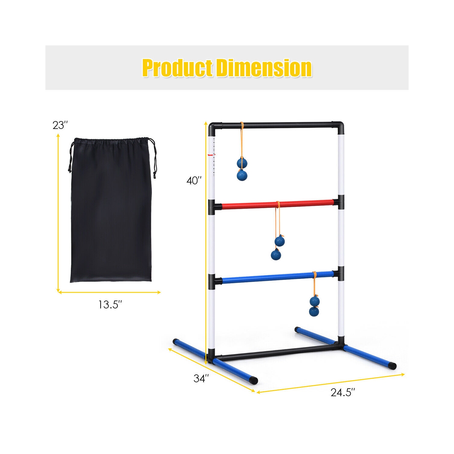 Gymax Ladder Ball Toss Game Set Indoor Outdoor W/6 Bolas Score Tracker Carrying Bag