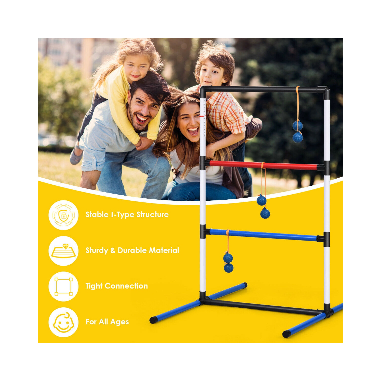 Gymax Ladder Ball Toss Game Set Indoor Outdoor W/6 Bolas Score Tracker Carrying Bag