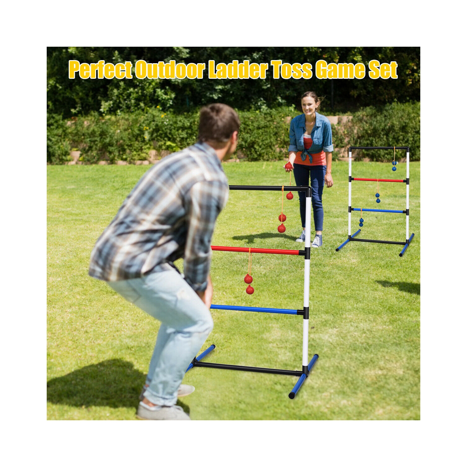 Gymax Ladder Ball Toss Game Set Indoor Outdoor W/6 Bolas Score Tracker Carrying Bag