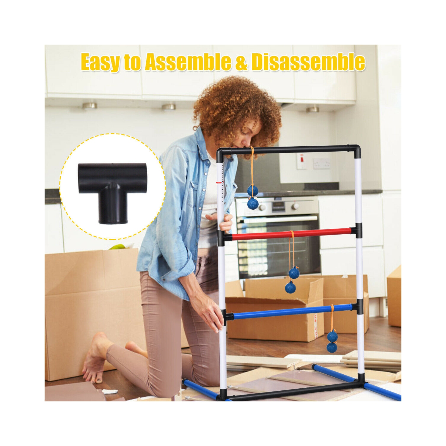 Gymax Ladder Ball Toss Game Set Indoor Outdoor W/6 Bolas Score Tracker Carrying Bag