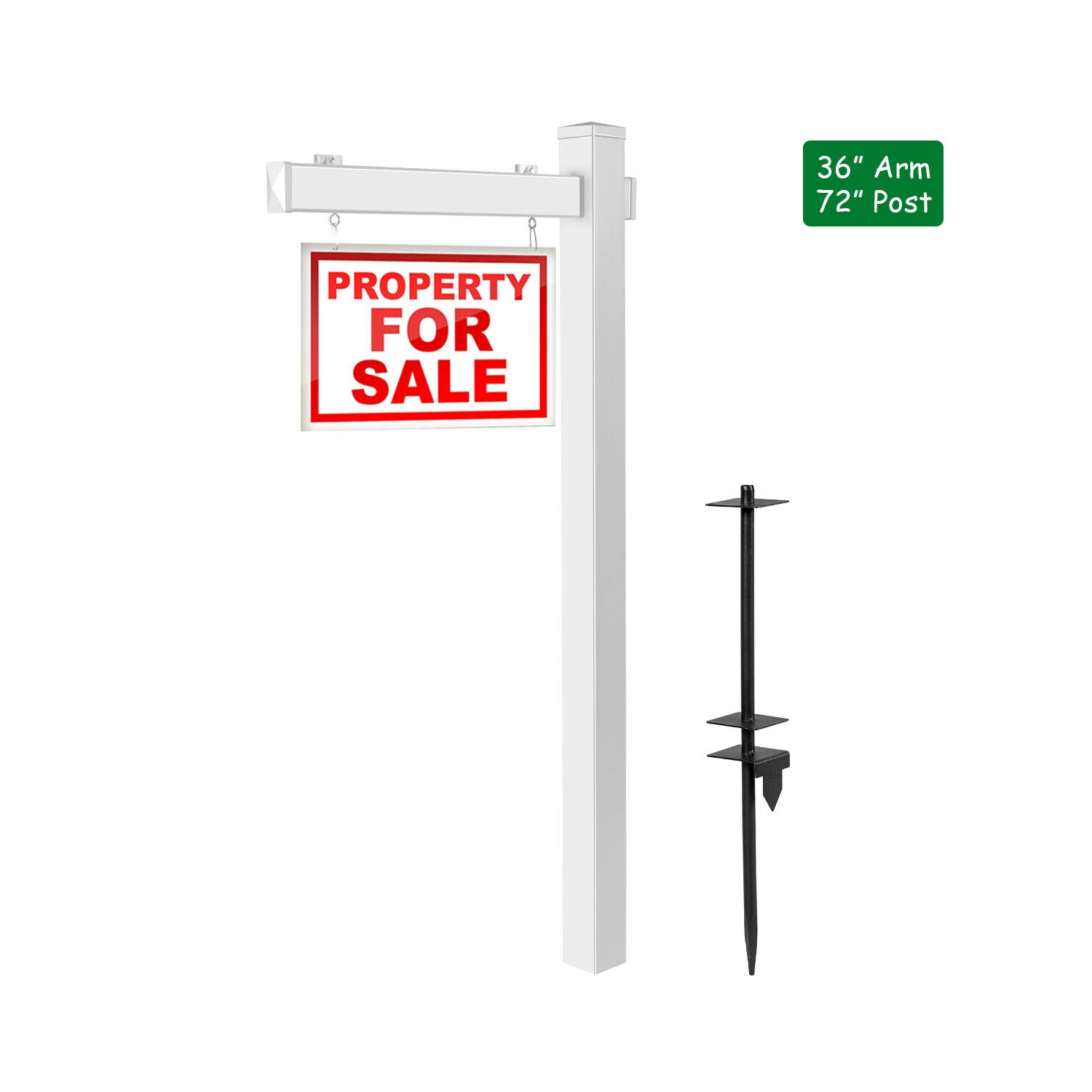 Gymax 6' UPVC Real Estate Sign Post Open House Yard Home for Sale White W/Stake