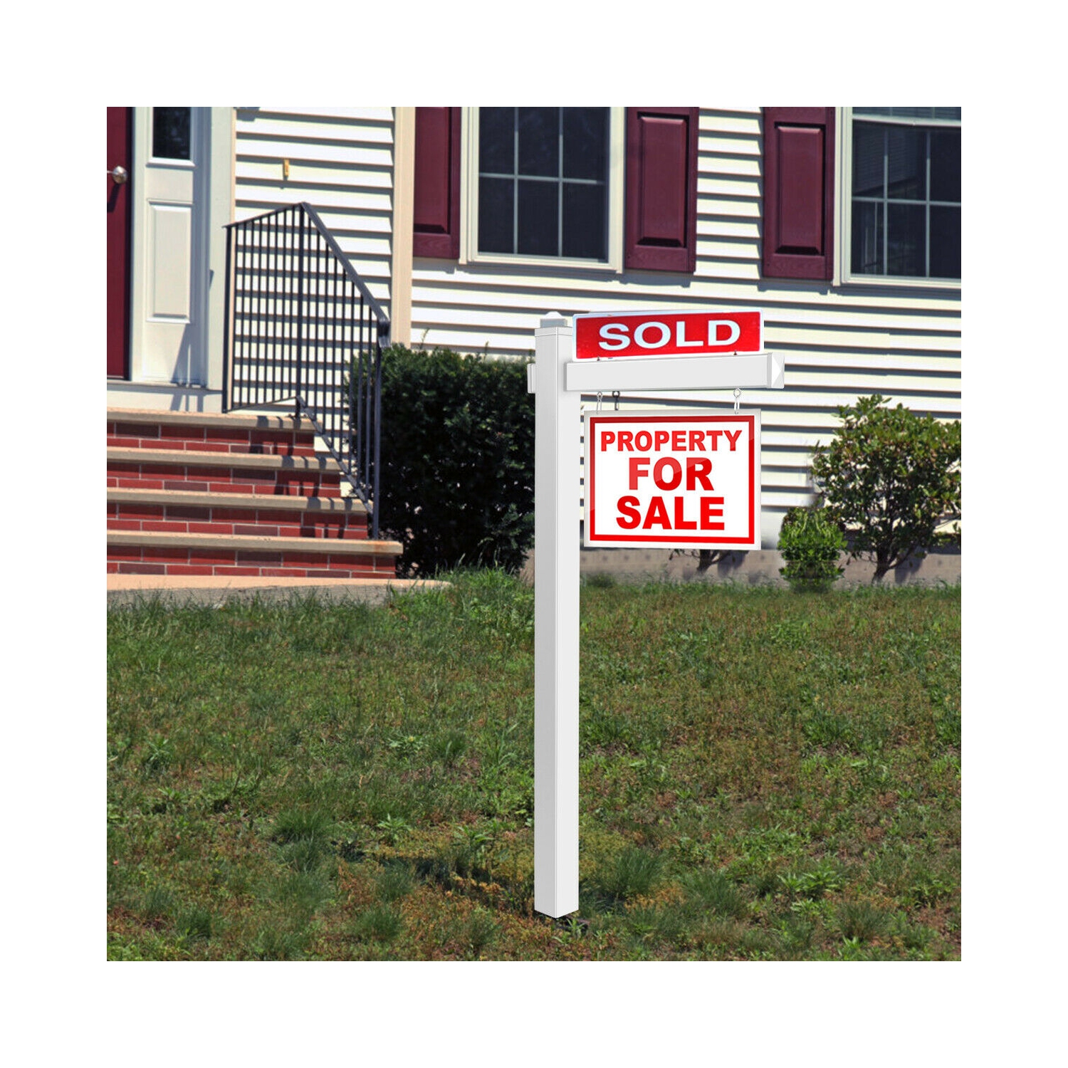 Gymax 6' UPVC Real Estate Sign Post Open House Yard Home for Sale White W/Stake