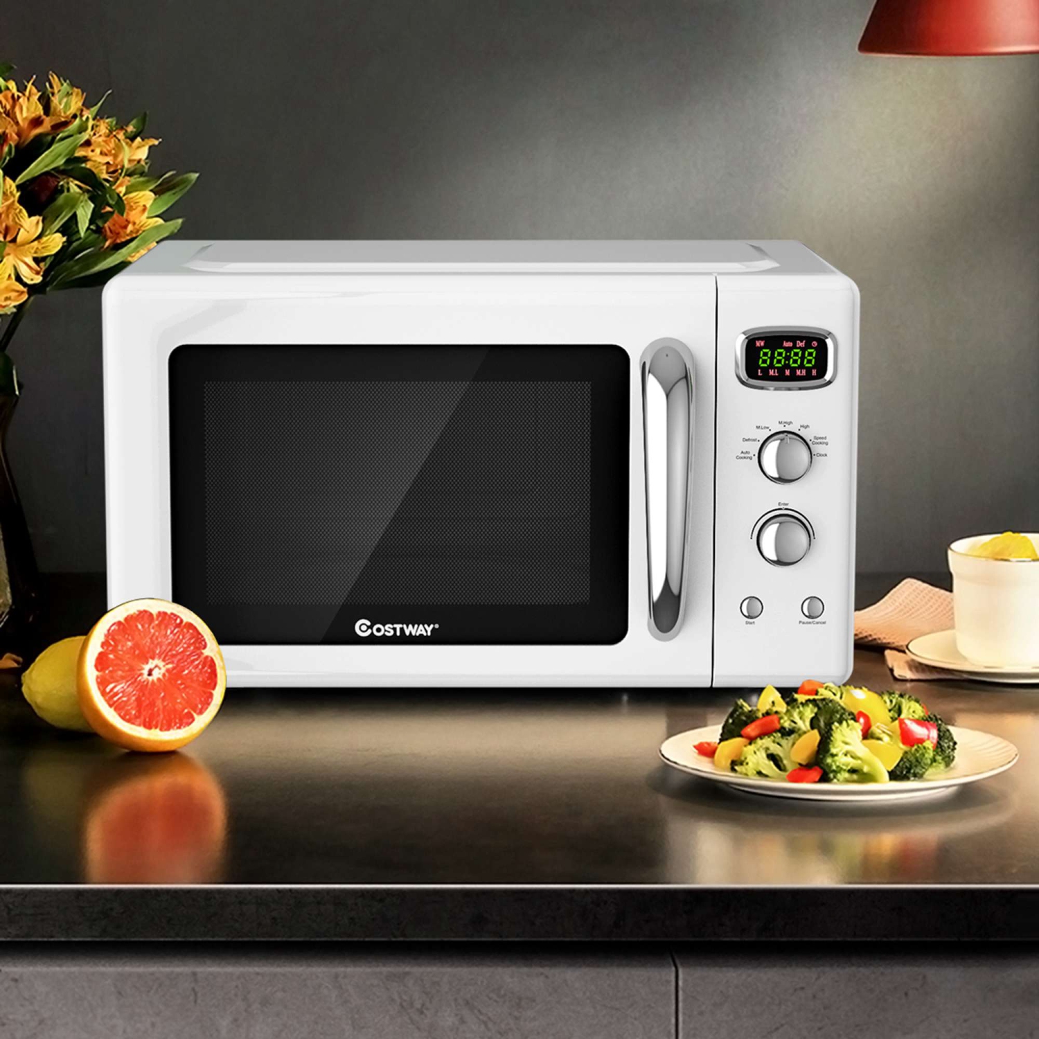 0.9Cu.ft. Retro Countertop Compact Microwave Oven 900W 8 Cooking Settings
