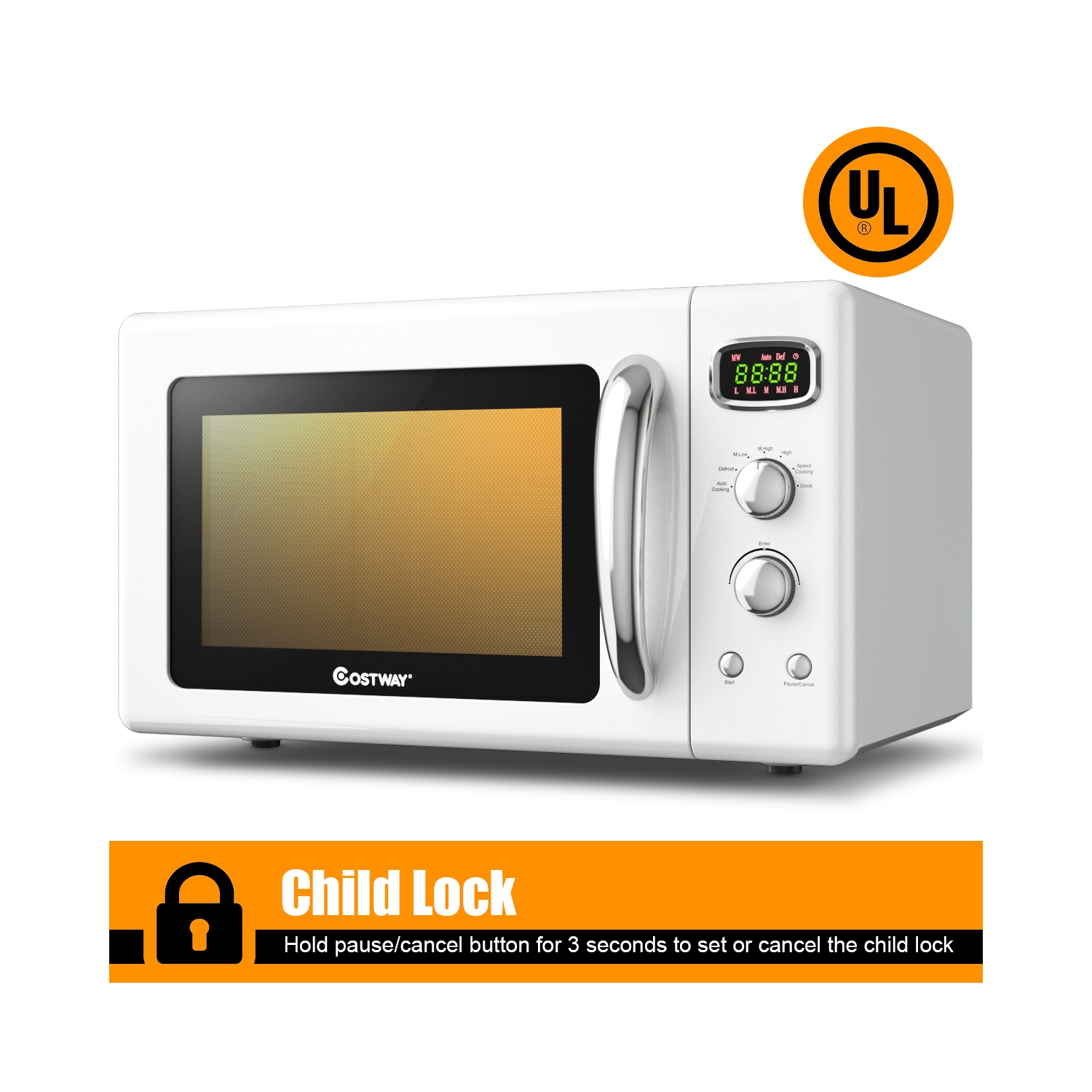 0.9Cu.ft. Retro Countertop Compact Microwave Oven 900W 8 Cooking Settings