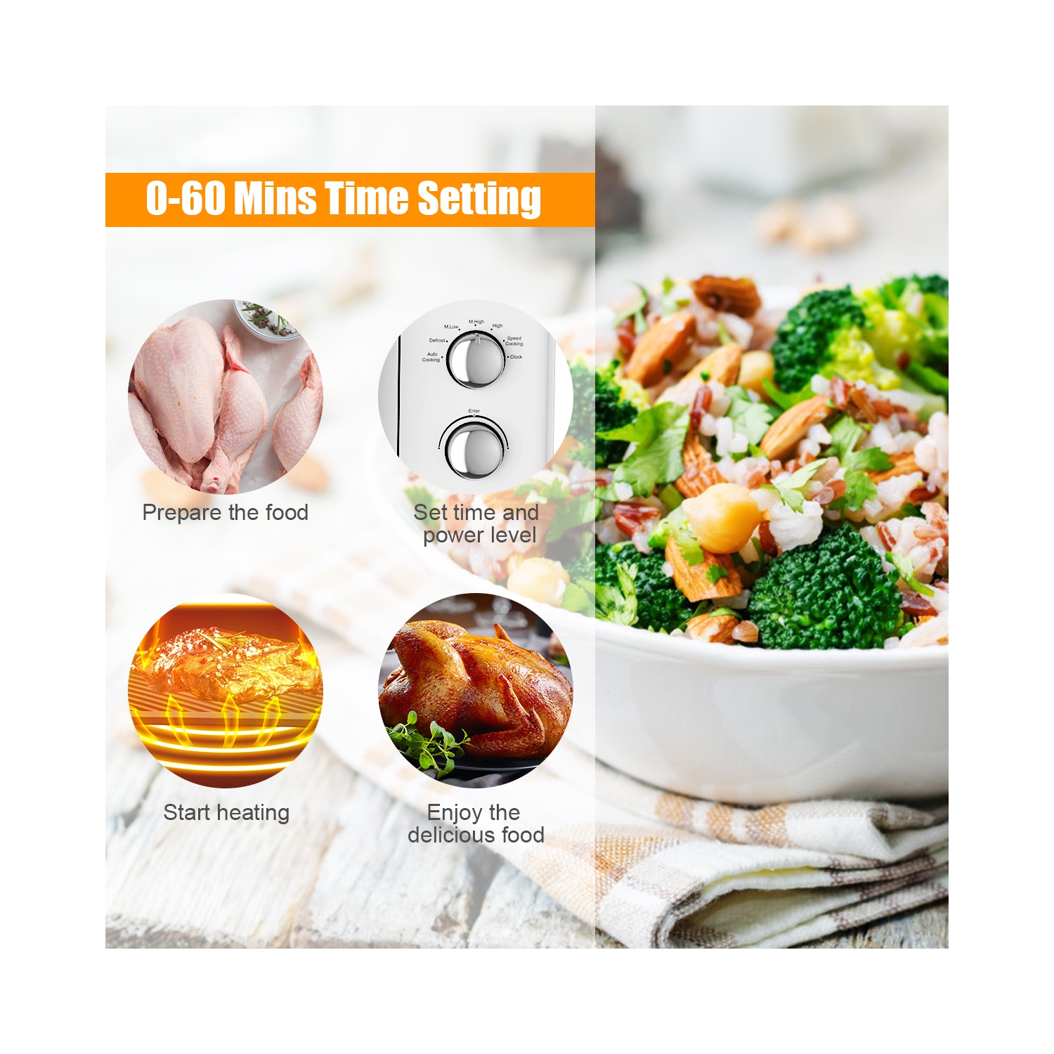 0.9Cu.ft. Retro Countertop Compact Microwave Oven 900W 8 Cooking Settings