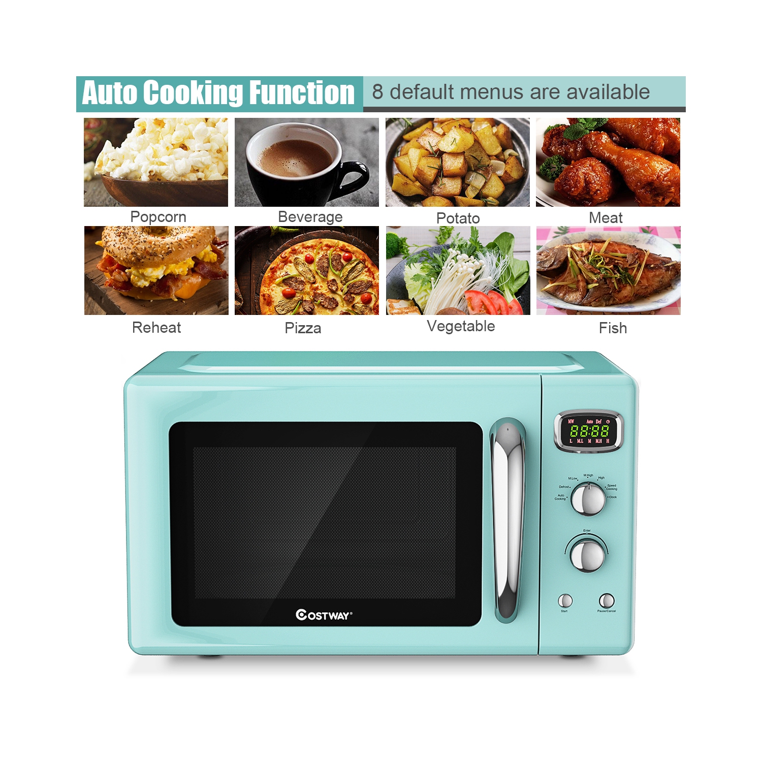 Costway 0.9Cu.ft. Retro Countertop Compact Microwave Oven 900W 8 Cooking Settings