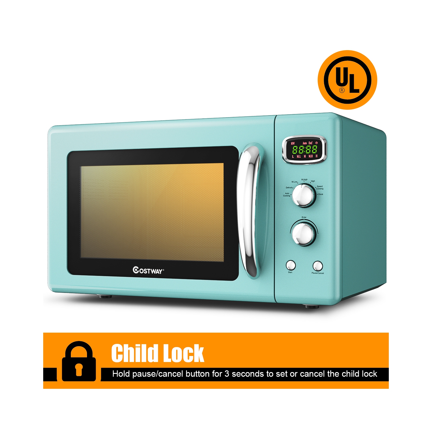 Costway 0.9Cu.ft. Retro Countertop Compact Microwave Oven 900W 8 Cooking Settings