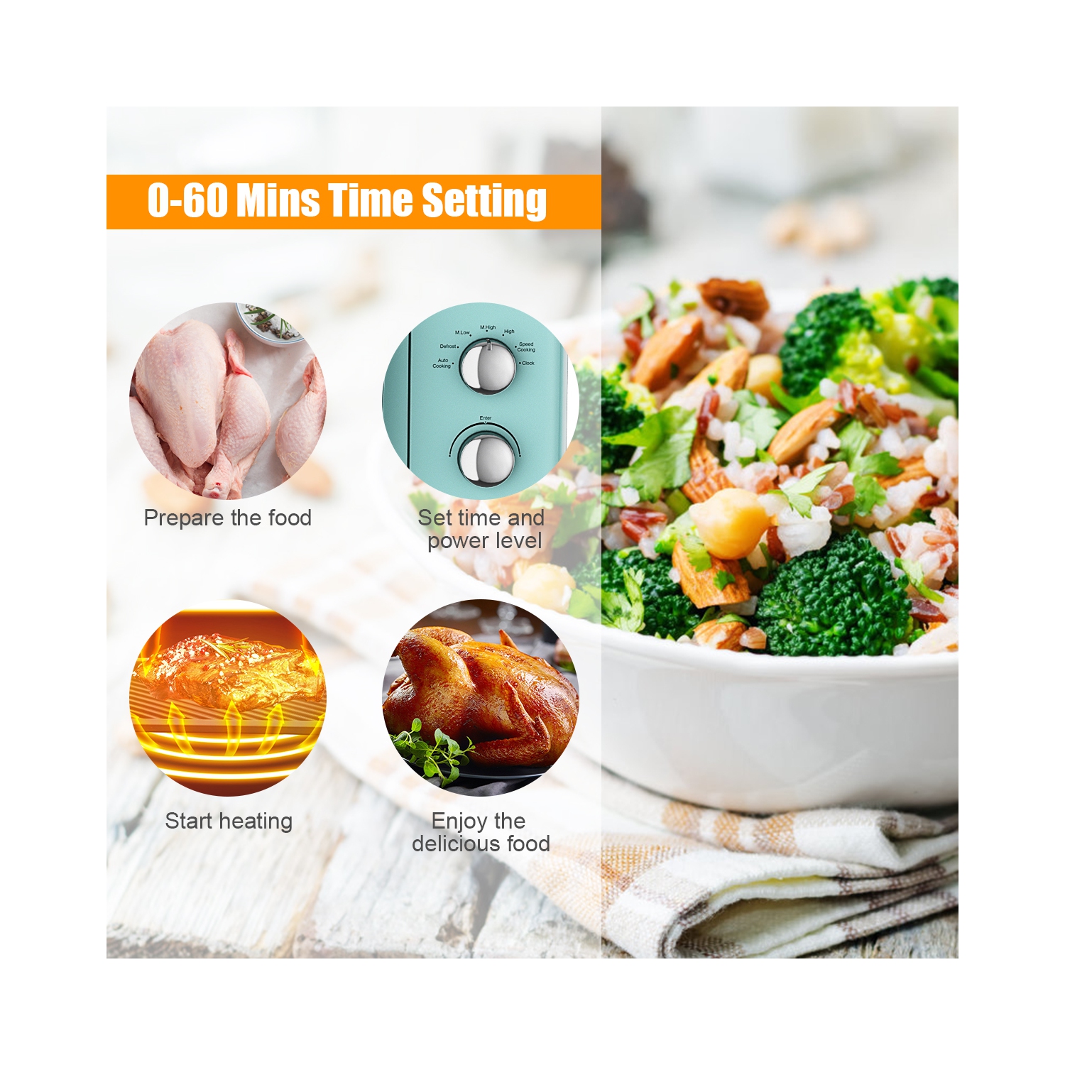 Costway 0.9Cu.ft. Retro Countertop Compact Microwave Oven 900W 8 Cooking Settings