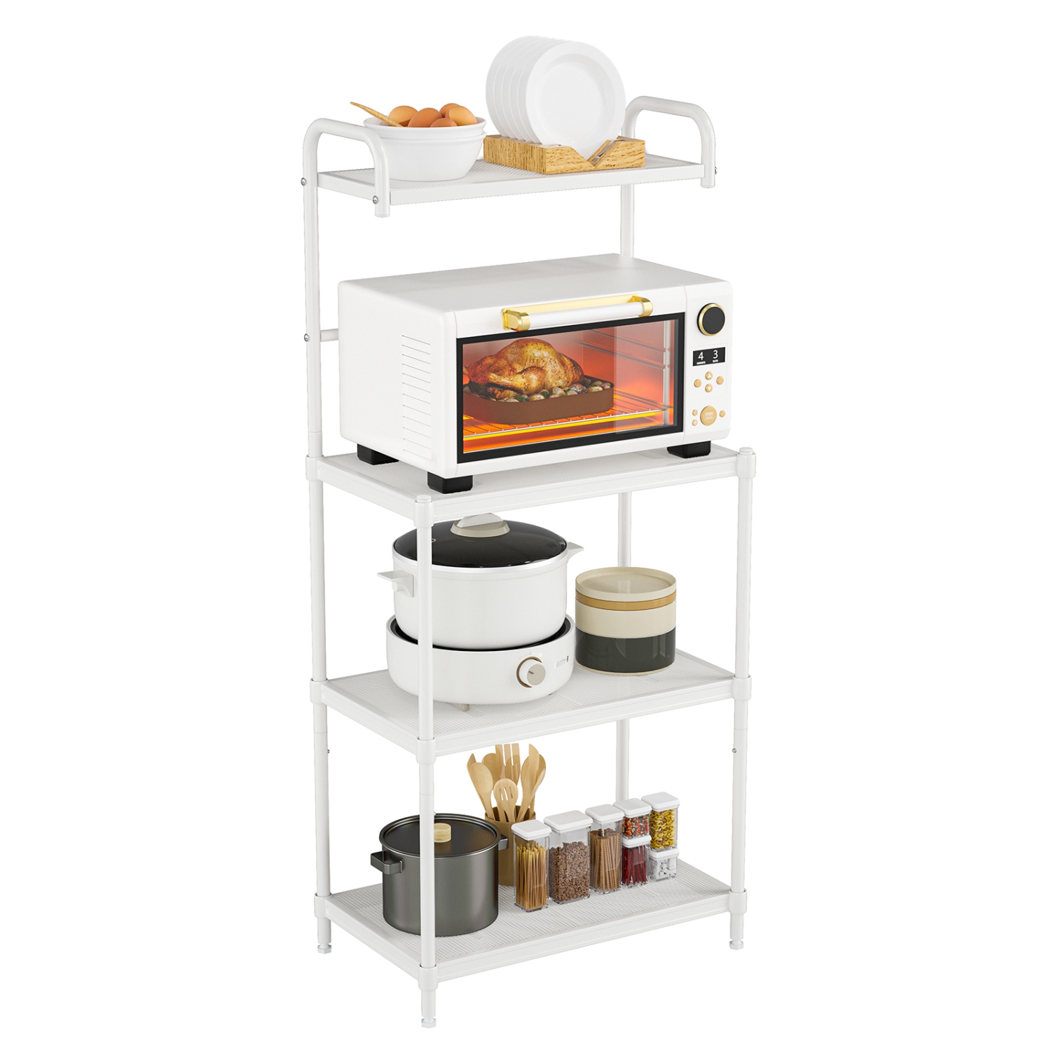 Costway 4-Tier Baker's Rack Microwave Oven Rack Shelves Kitchen Storage Organizer White