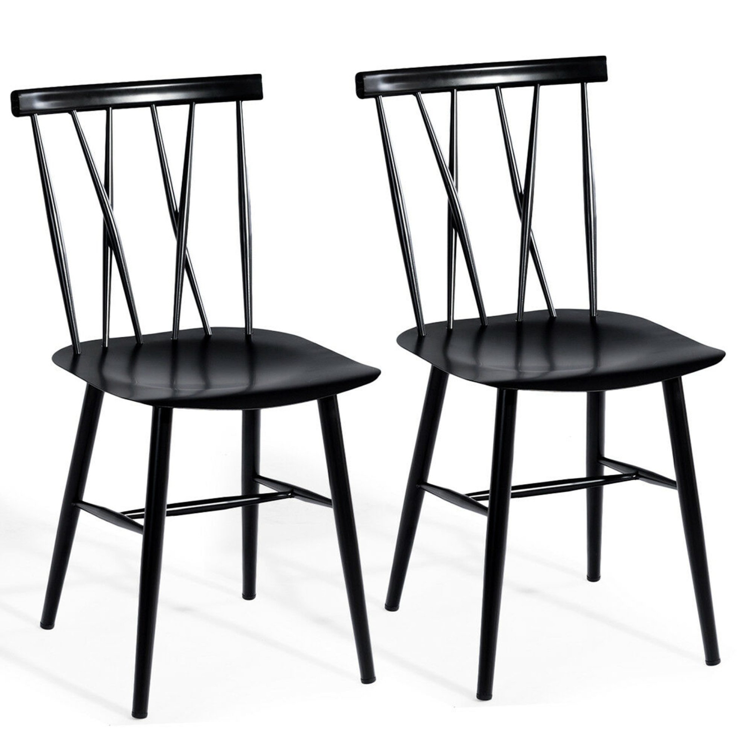 Costway Set of 2 Dining Side Chairs Chairs Armless Cross Back Kitchen Bistro Caf