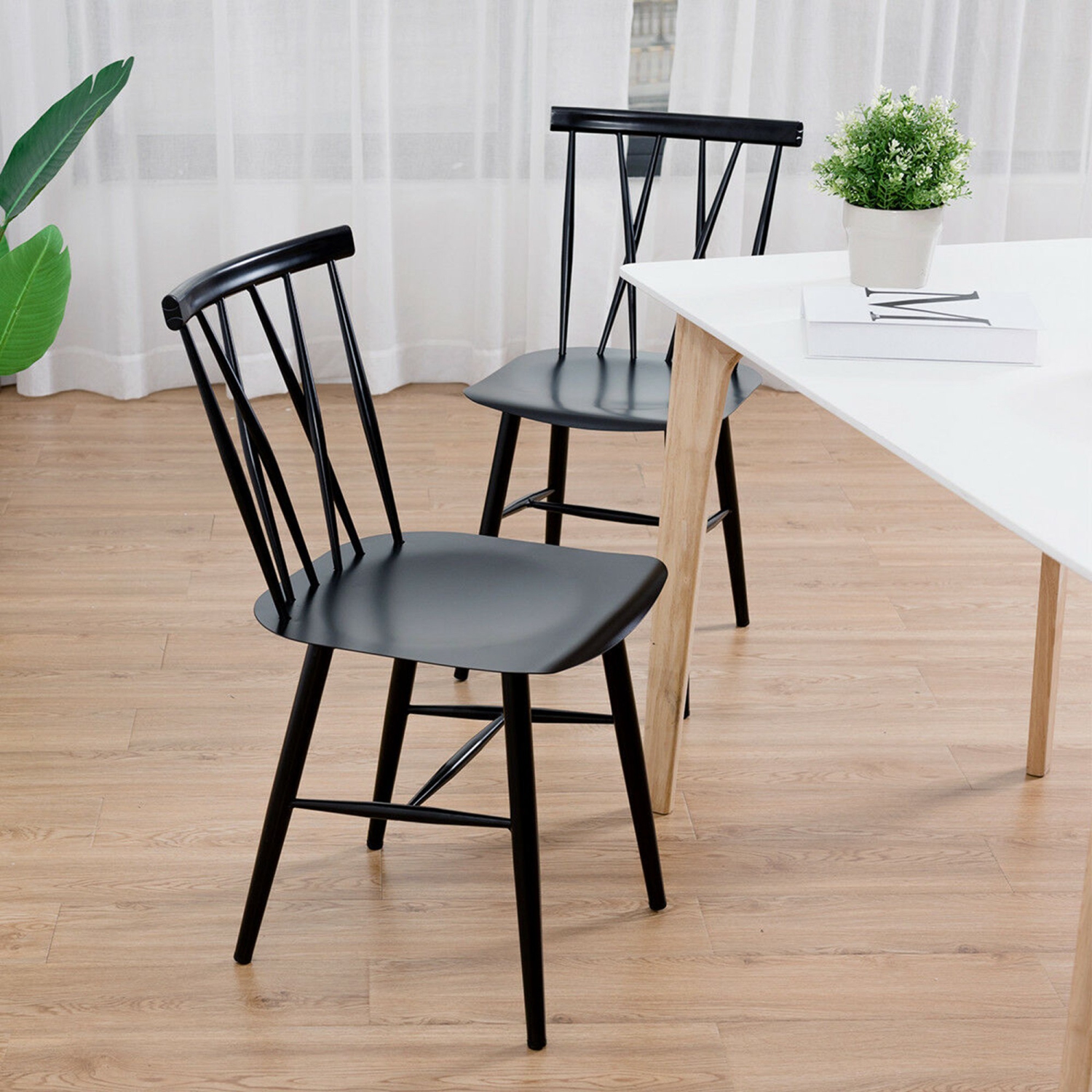 Costway Set of 2 Dining Side Chairs Chairs Armless Cross Back Kitchen Bistro Caf