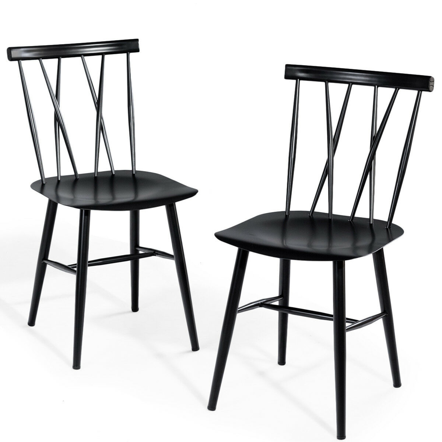 Costway Set of 2 Dining Side Chairs Chairs Armless Cross Back Kitchen Bistro Caf