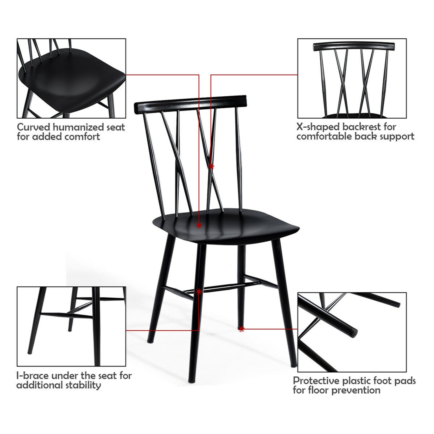 Costway Set of 2 Dining Side Chairs Chairs Armless Cross Back Kitchen Bistro Caf