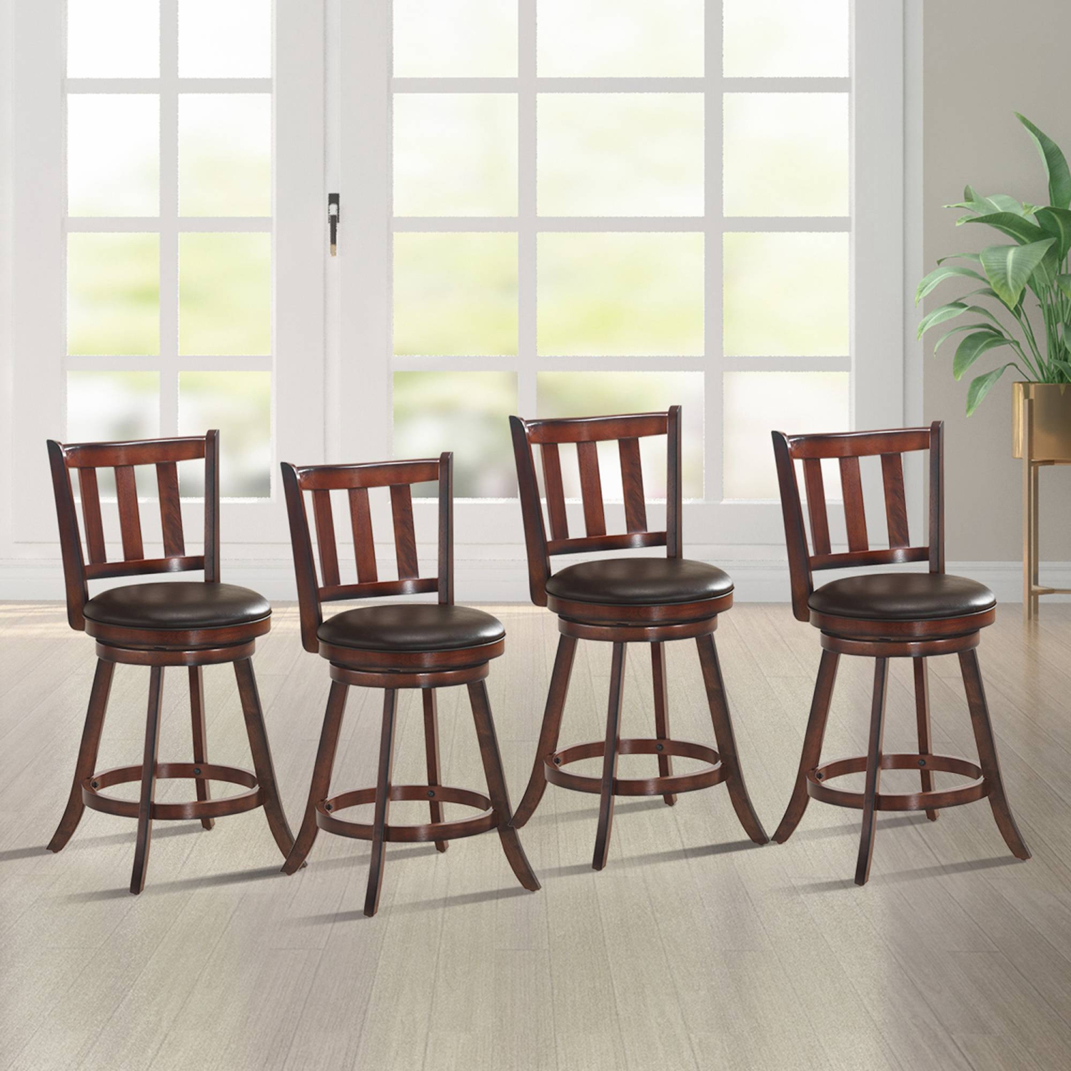Costway Set of 4 25'' Swivel Bar stool Leather Padded Dining Kitchen Pub Bistro Chair