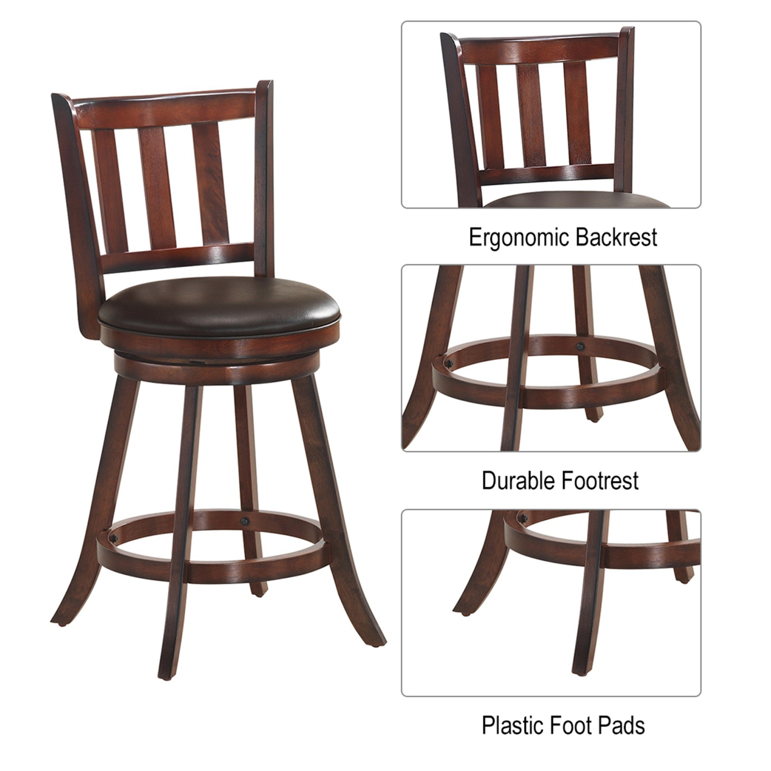 Costway Set of 4 25'' Swivel Bar stool Leather Padded Dining Kitchen Pub Bistro Chair