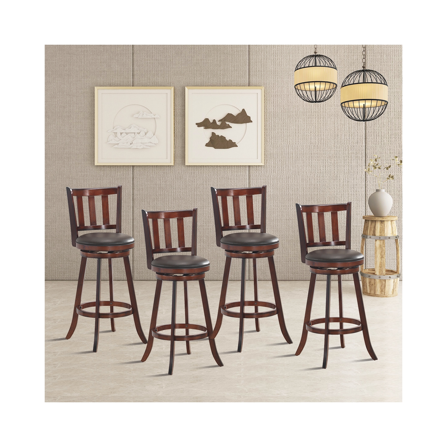 Costway Set of 4 31'' Swivel Bar stool Leather Padded Dining Kitchen Pub Bistro Chair