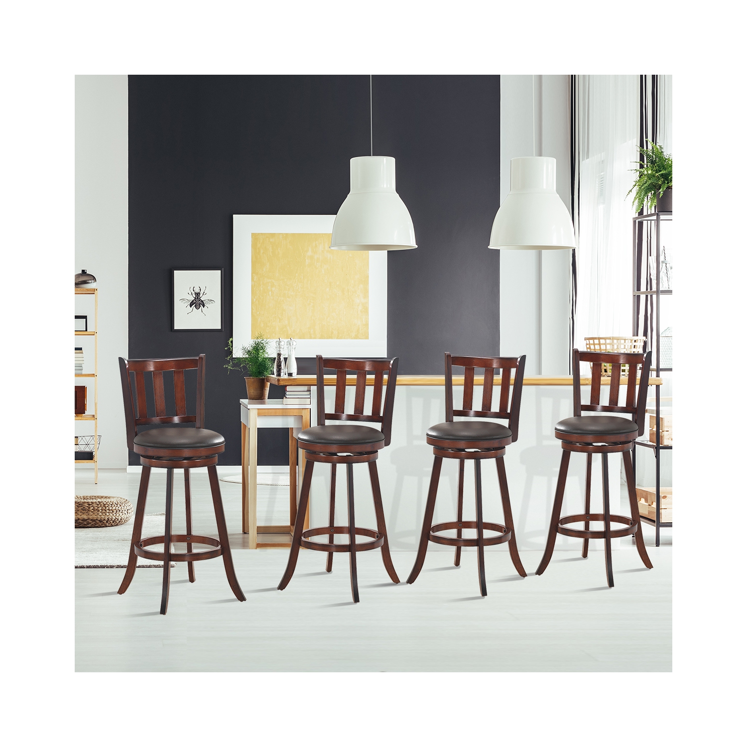 Costway Set of 4 31'' Swivel Bar stool Leather Padded Dining Kitchen Pub Bistro Chair
