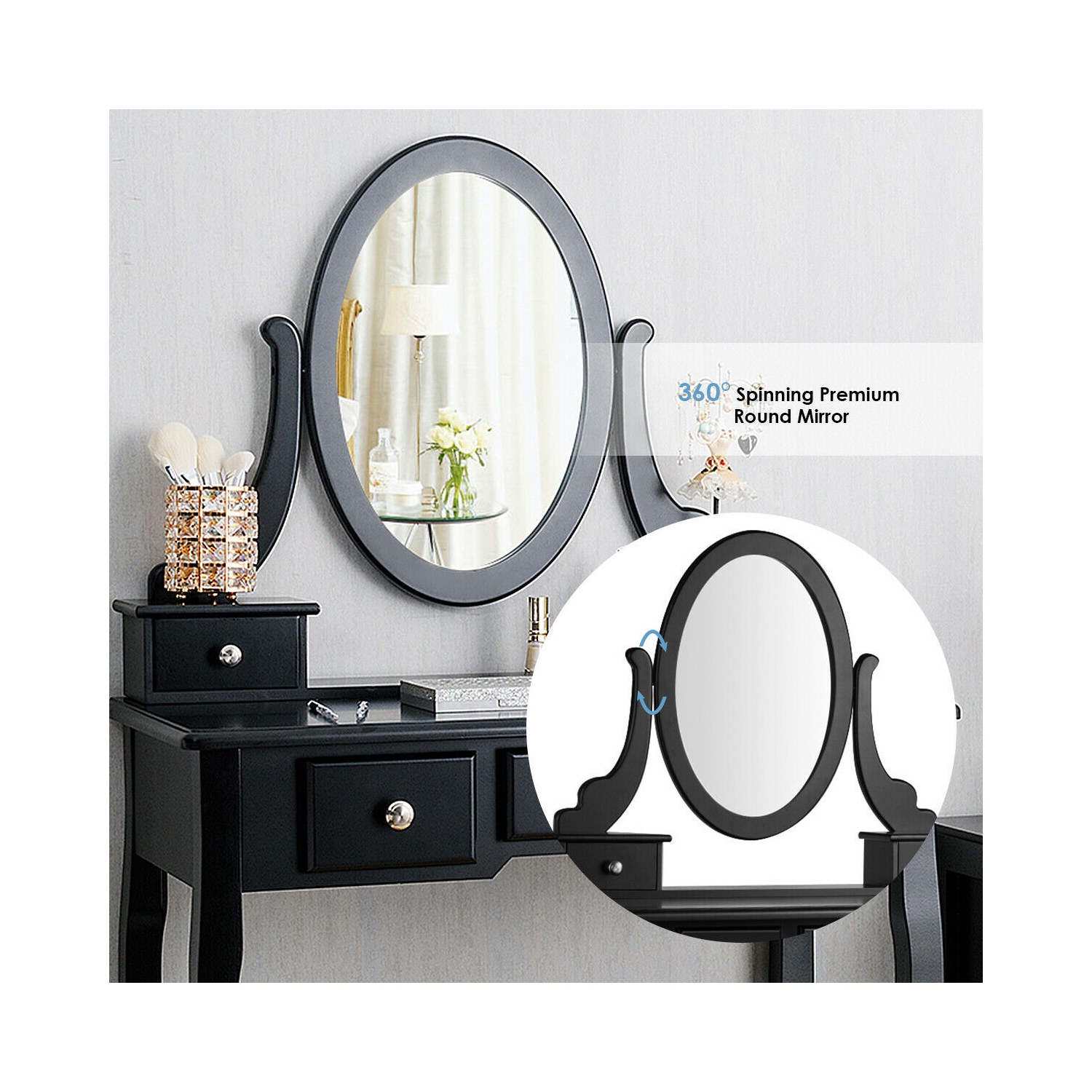 Costway Vanity Table Set Dressing Table Set W/5 Drawer Make Up Table and Stool Set