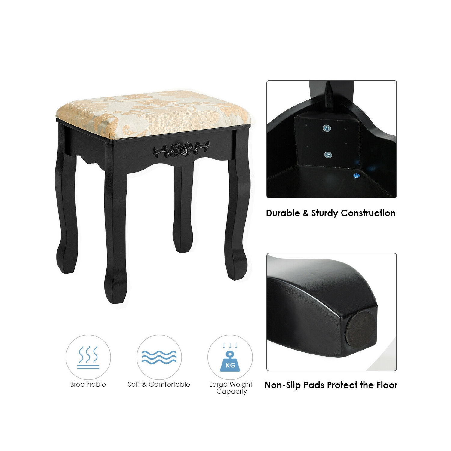 Costway Vanity Table Set Dressing Table Set W/5 Drawer Make Up Table and Stool Set