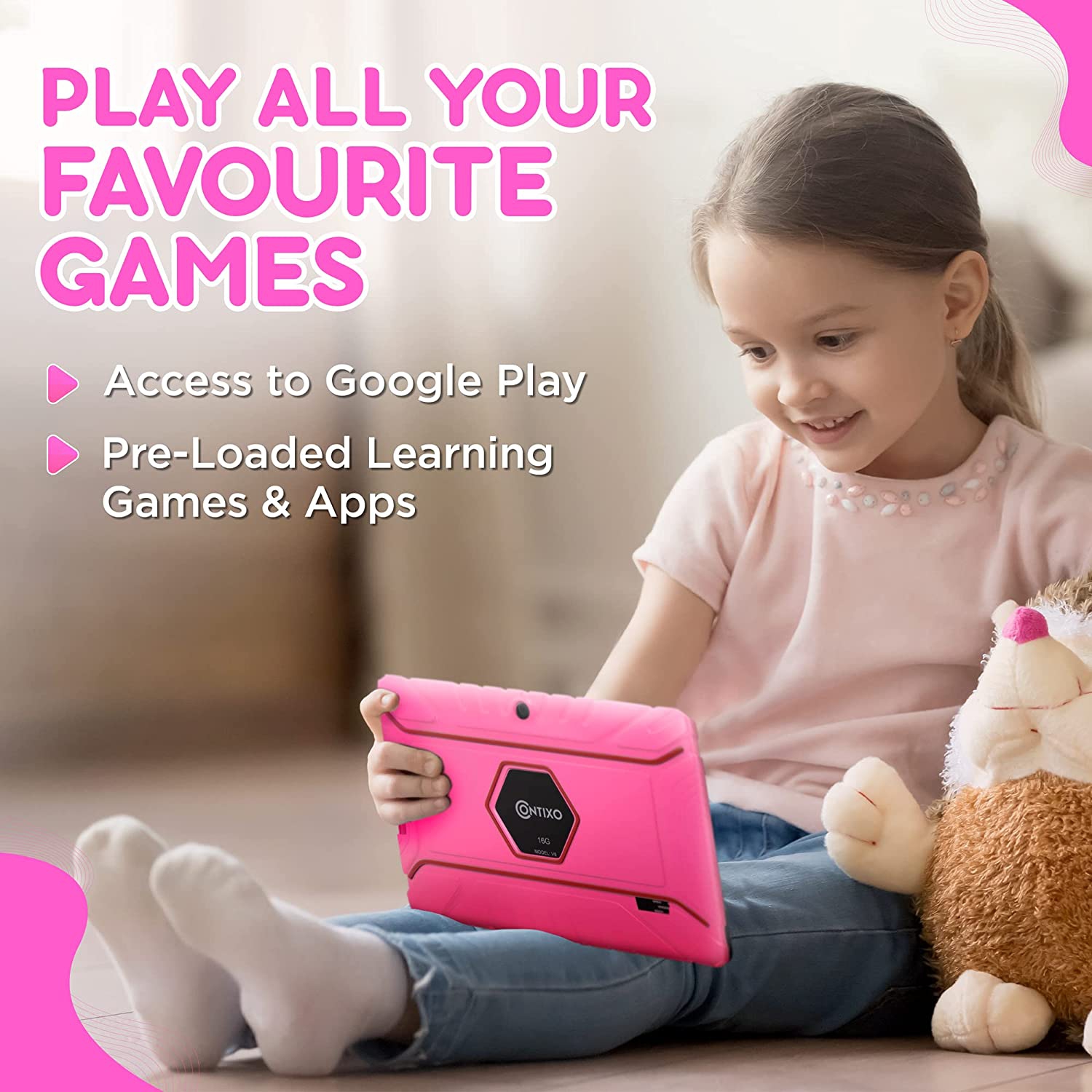 Tablette pour enfants V8 de Contixo, 7 po HD, 3 à 7 ans, tablette pour  tout-petits avec caméra, contrôle parental – Android 11, 16 Go, Wi-Fi,  tablette éducative pour enfants, rose