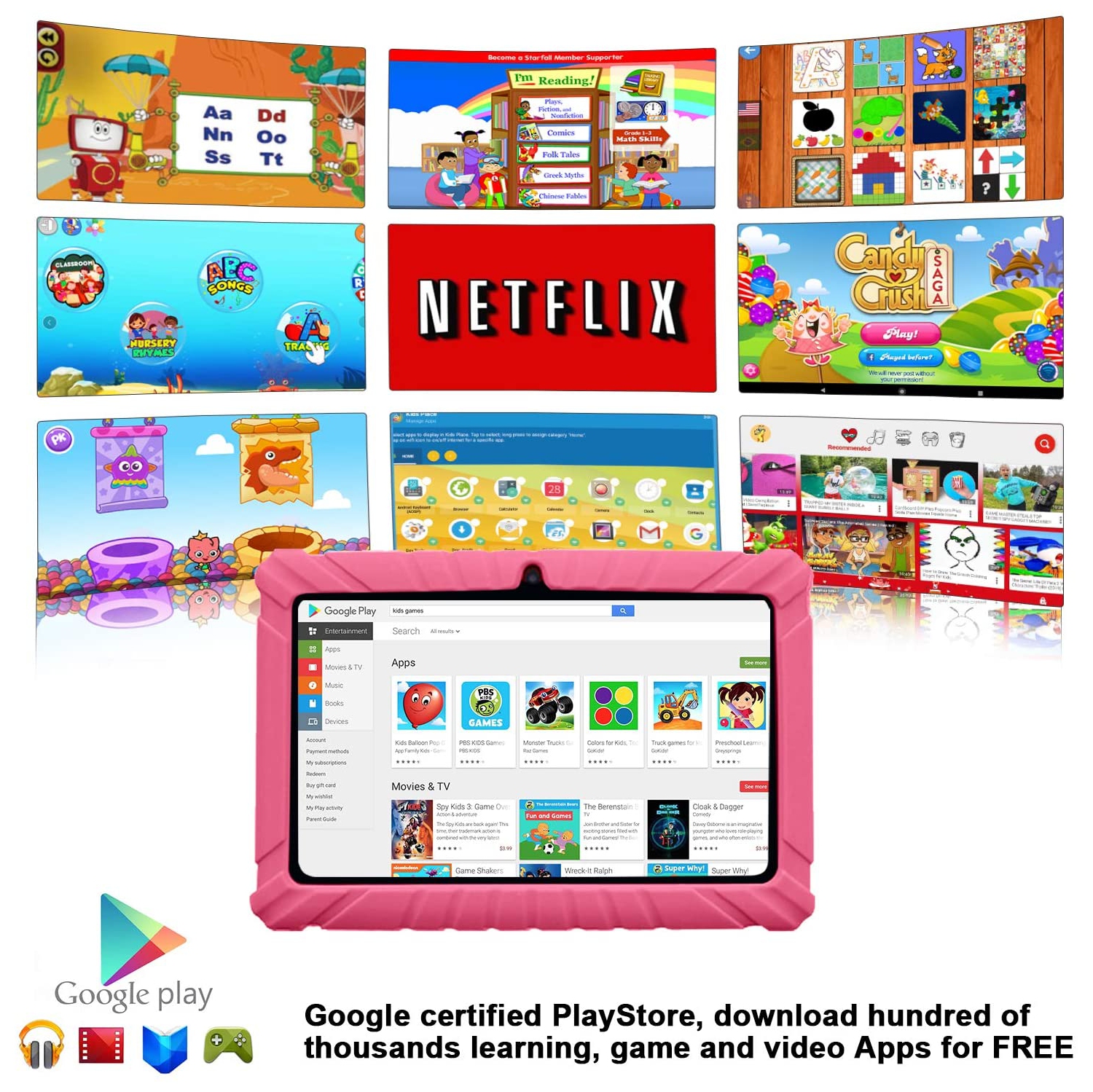 Tablette pour enfants V8 de Contixo, 7 po HD, 3 à 7 ans, tablette pour  tout-petits avec caméra, contrôle parental – Android 11, 16 Go, Wi-Fi,  tablette éducative pour enfants, rose