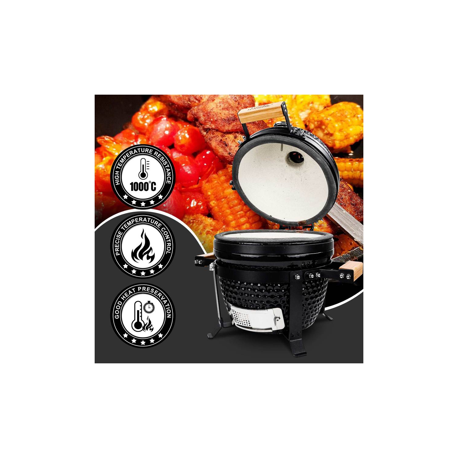 London Sunshine Ceramic Kamado Charcoal BBQ Griller - 13 inch Cadet Series