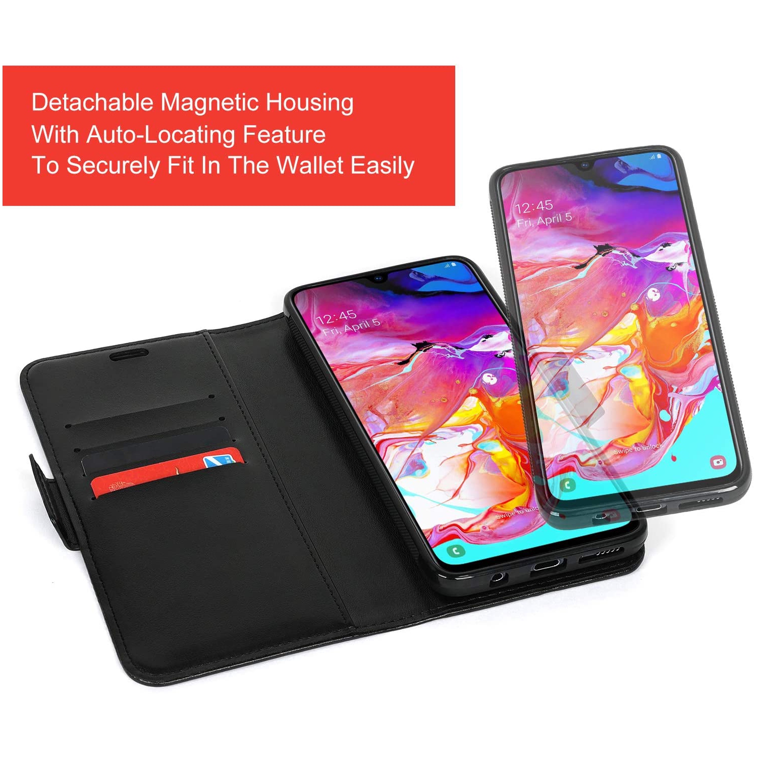 Navor Universal Car Mount & Detachable Magnetic Wallet Case with RFID Protection Compatible w/Samsung Galaxy A70 [Vajio]