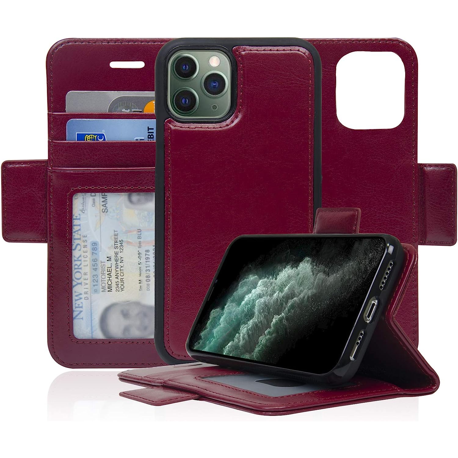 Navor Detachable Magnetic Wallet Case with RFID Protection Compatible for iPhone 11 Pro [5.8 inch] [Vajio Series] - Maroon