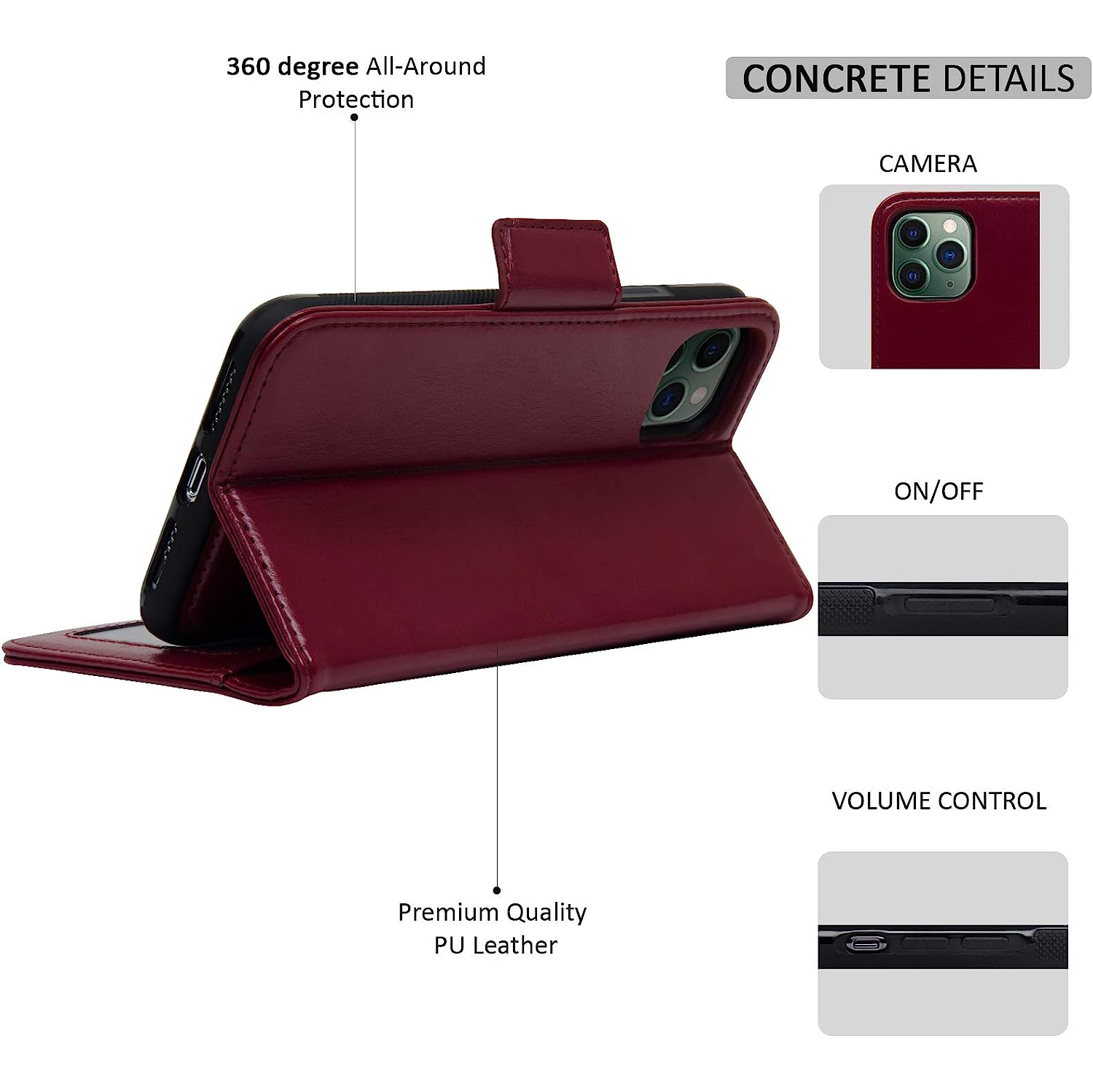 Navor Detachable Magnetic Wallet Case with RFID Protection Compatible for iPhone 11 Pro [5.8 inch] [Vajio Series] - Maroon