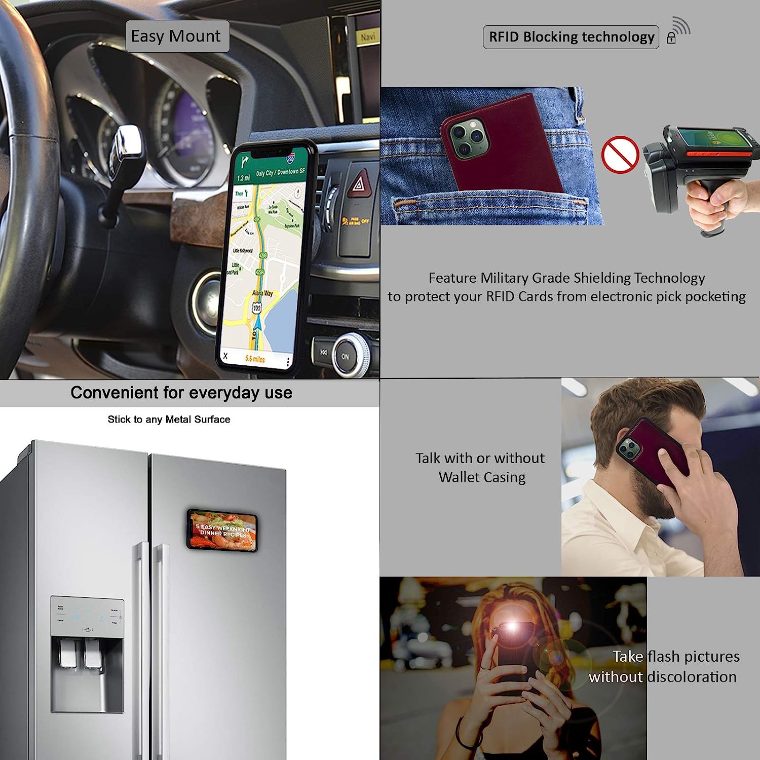 Navor Universal car Mount & Detachable Magnetic Wallet Case with RFID Protection Compatible for iPhone 11 Pro [5.8 inch] [Vajio Series] - Maroon