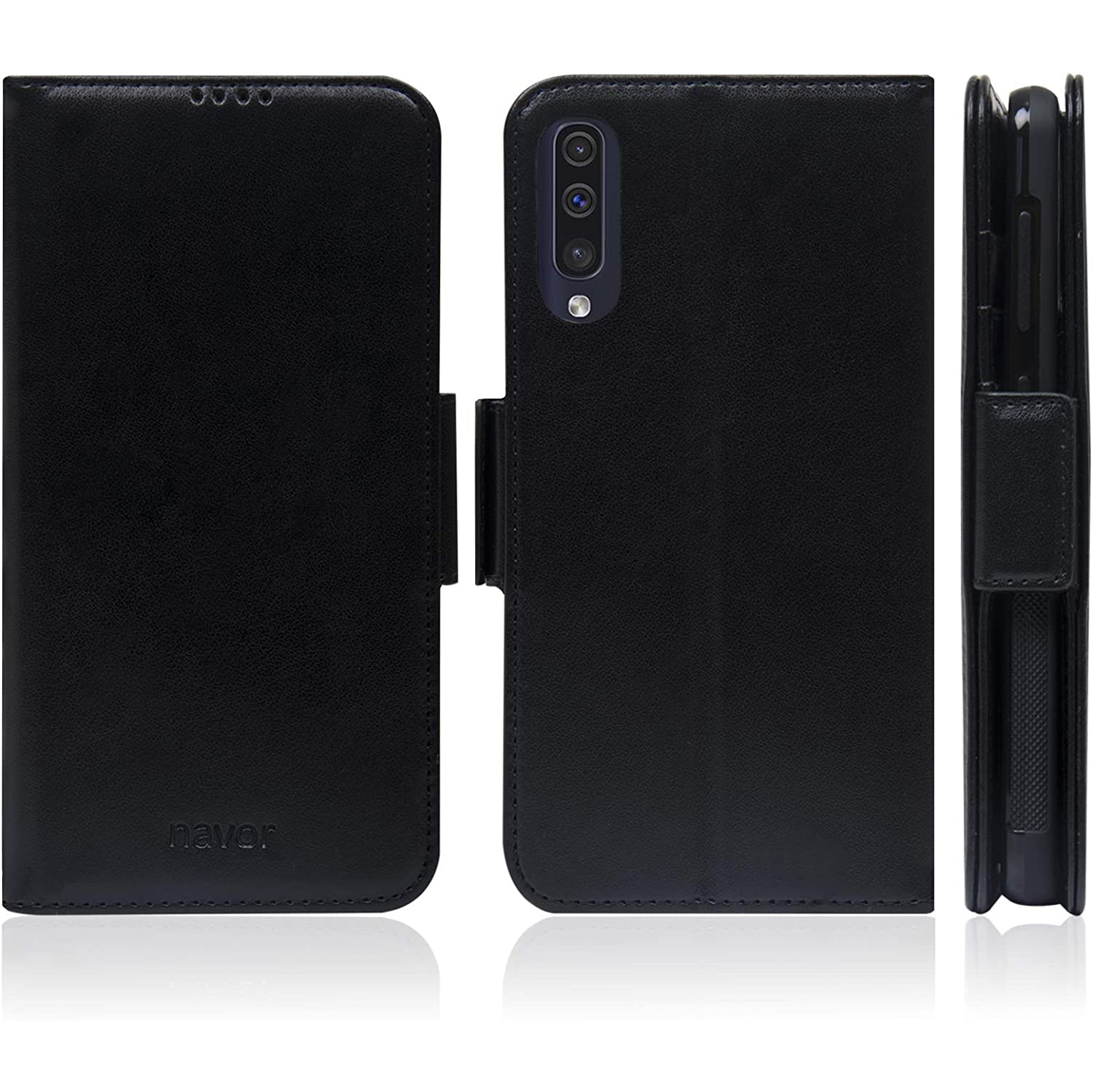 Navor Detachable Magnetic Wallet Case with RFID Protection Compatible for Samsung Galaxy A50 [Vajio Series] - Black