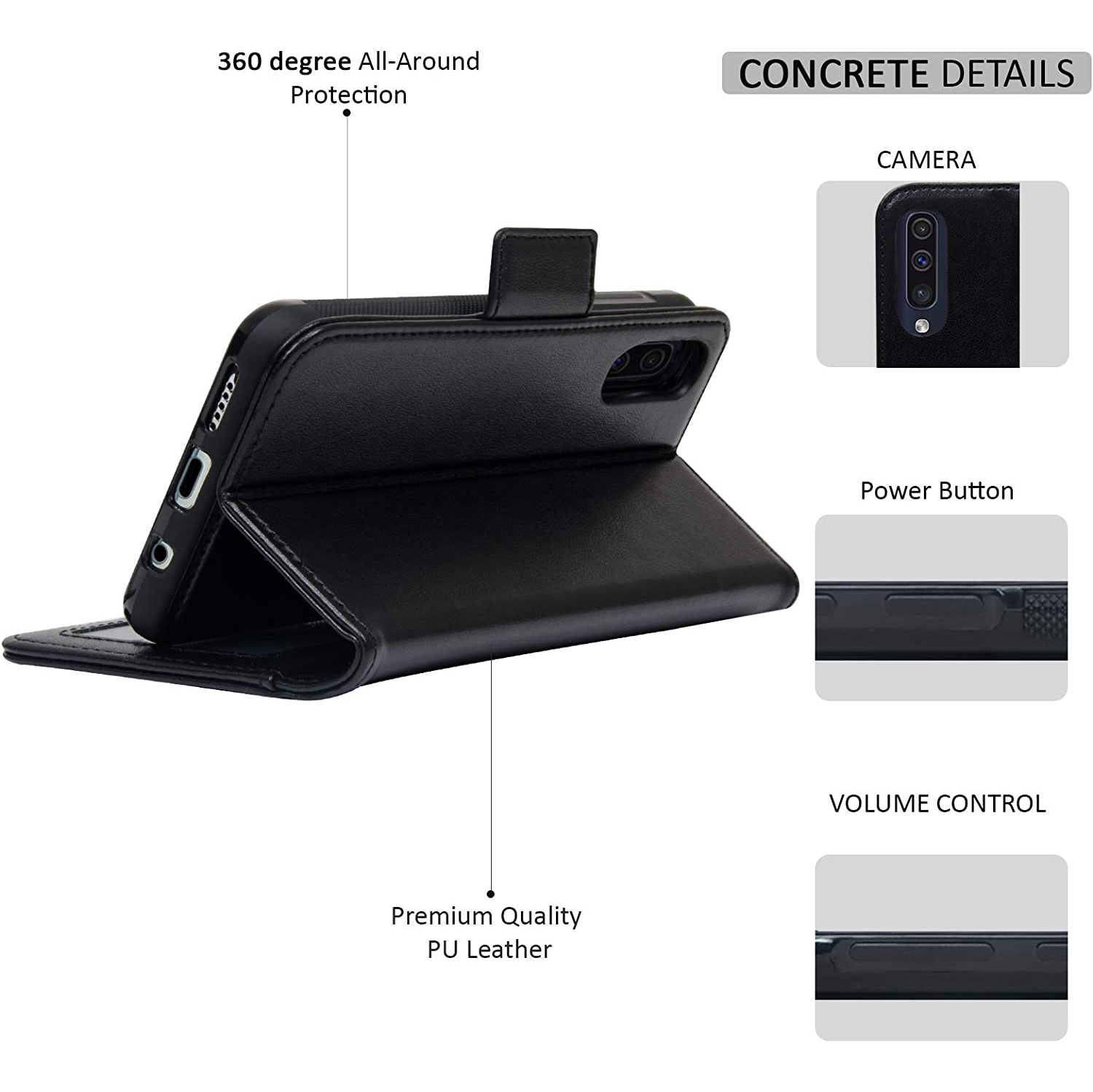 Navor Detachable Magnetic Wallet Case with RFID Protection Compatible for Samsung Galaxy A50 [Vajio Series] - Black