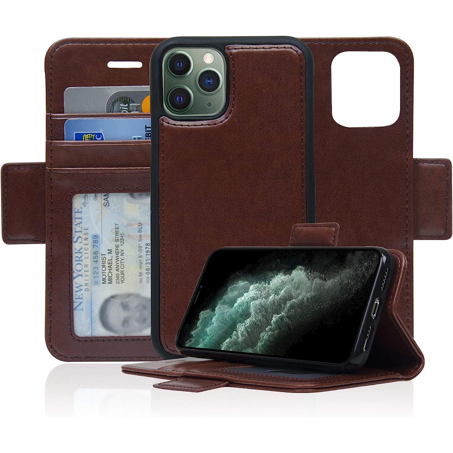 Navor Detachable Magnetic Wallet Case with RFID Protection Compatible for iPhone 11 Pro [5.8 inch] [Vajio Series] - Dark Brown