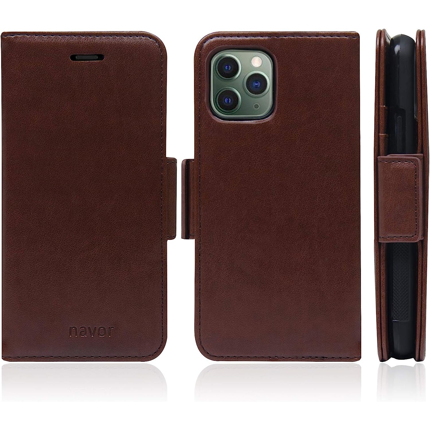 Navor Detachable Magnetic Wallet Case with RFID Protection Compatible for iPhone 11 Pro [5.8 inch] [Vajio Series] - Dark Brown