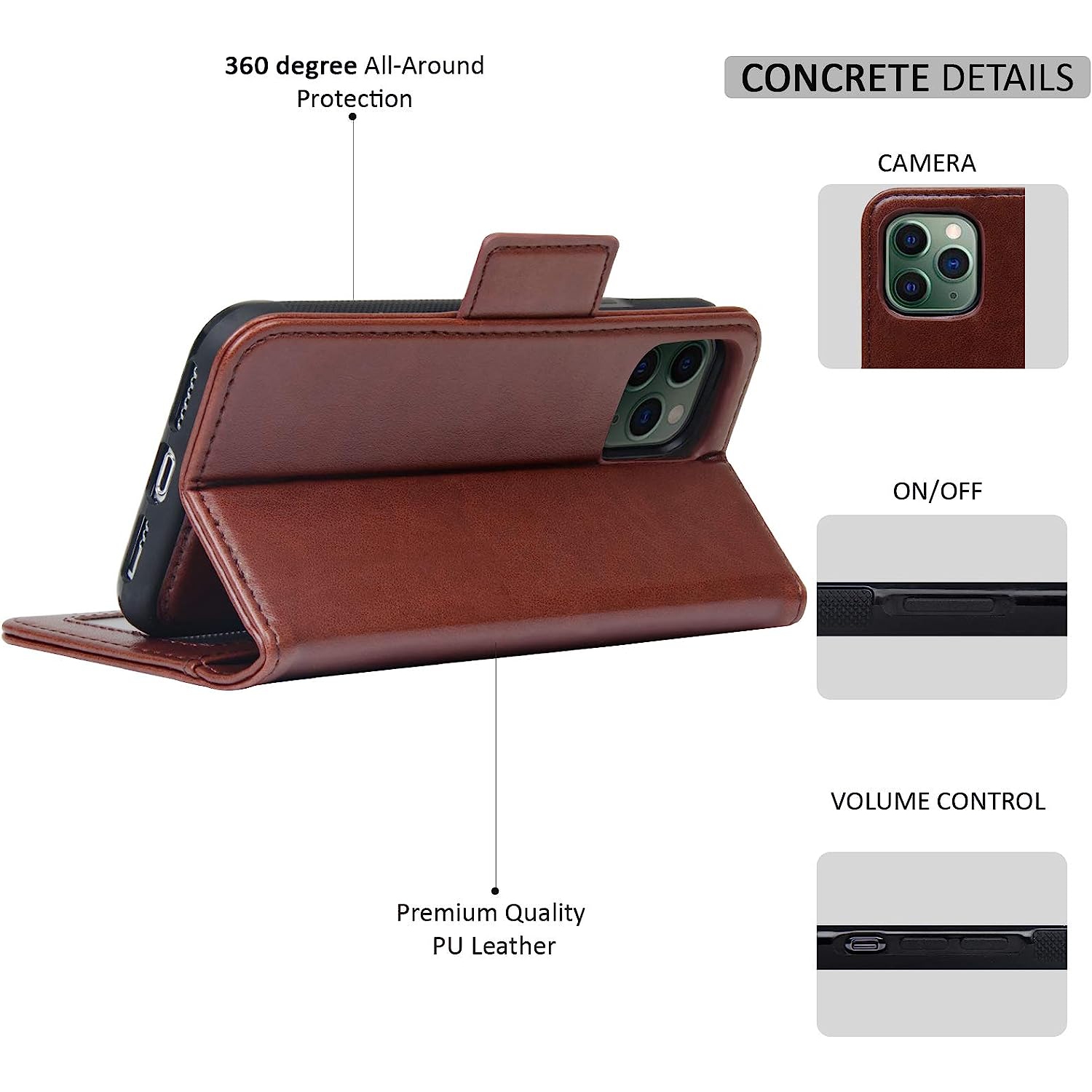 Navor Detachable Magnetic Wallet Case with RFID Protection Compatible for iPhone 11 Pro [5.8 inch] [Vajio Series] - Dark Brown