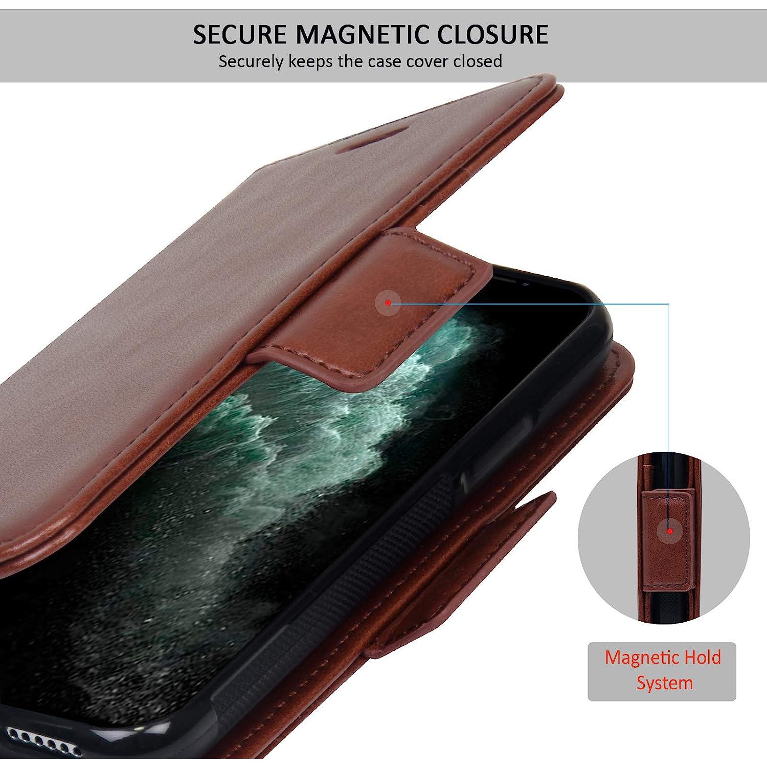 Navor Detachable Magnetic Wallet Case with RFID Protection Compatible for iPhone 11 Pro [5.8 inch] [Vajio Series] - Dark Brown