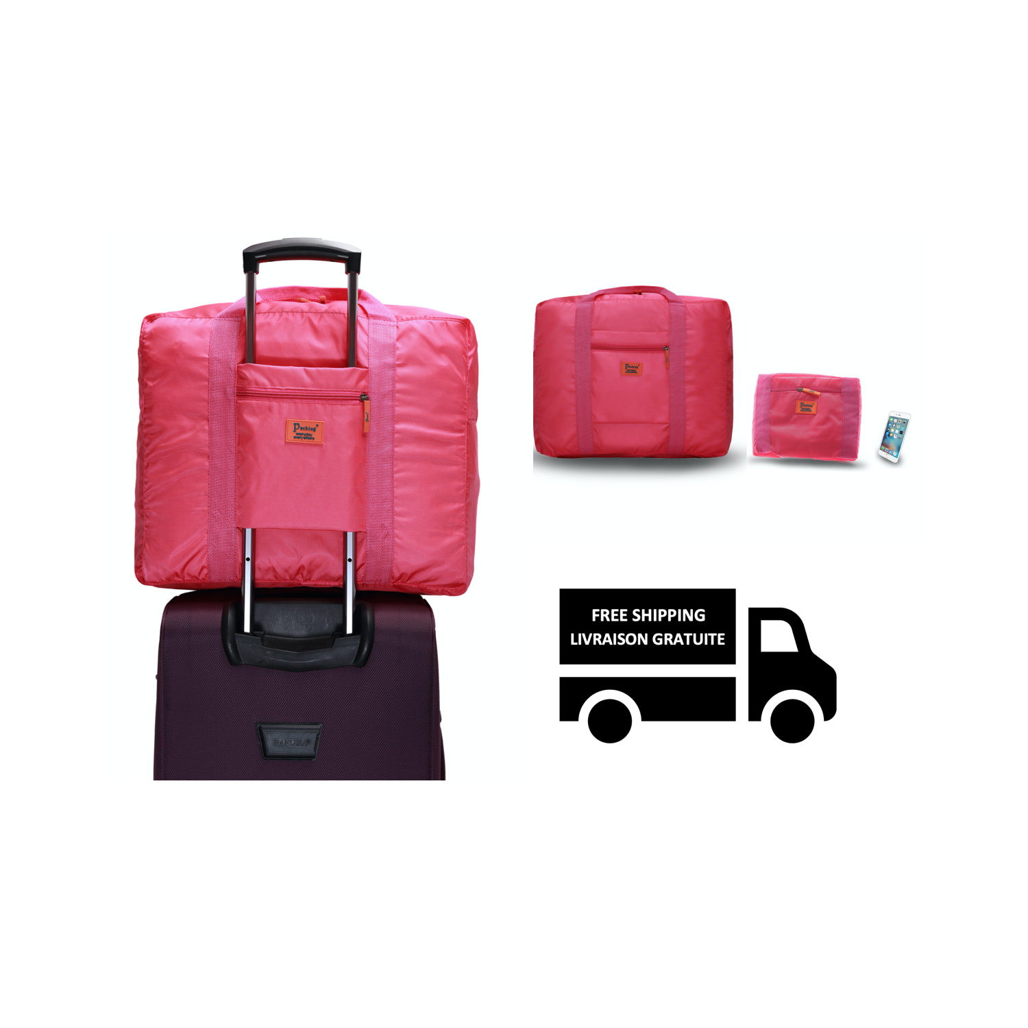 Stimula Lifestyle – Sac à dos de voyage étanche pliable, compact et repliable, bagage et valise de cabine de 34 L - Rose - Expédition gratuite