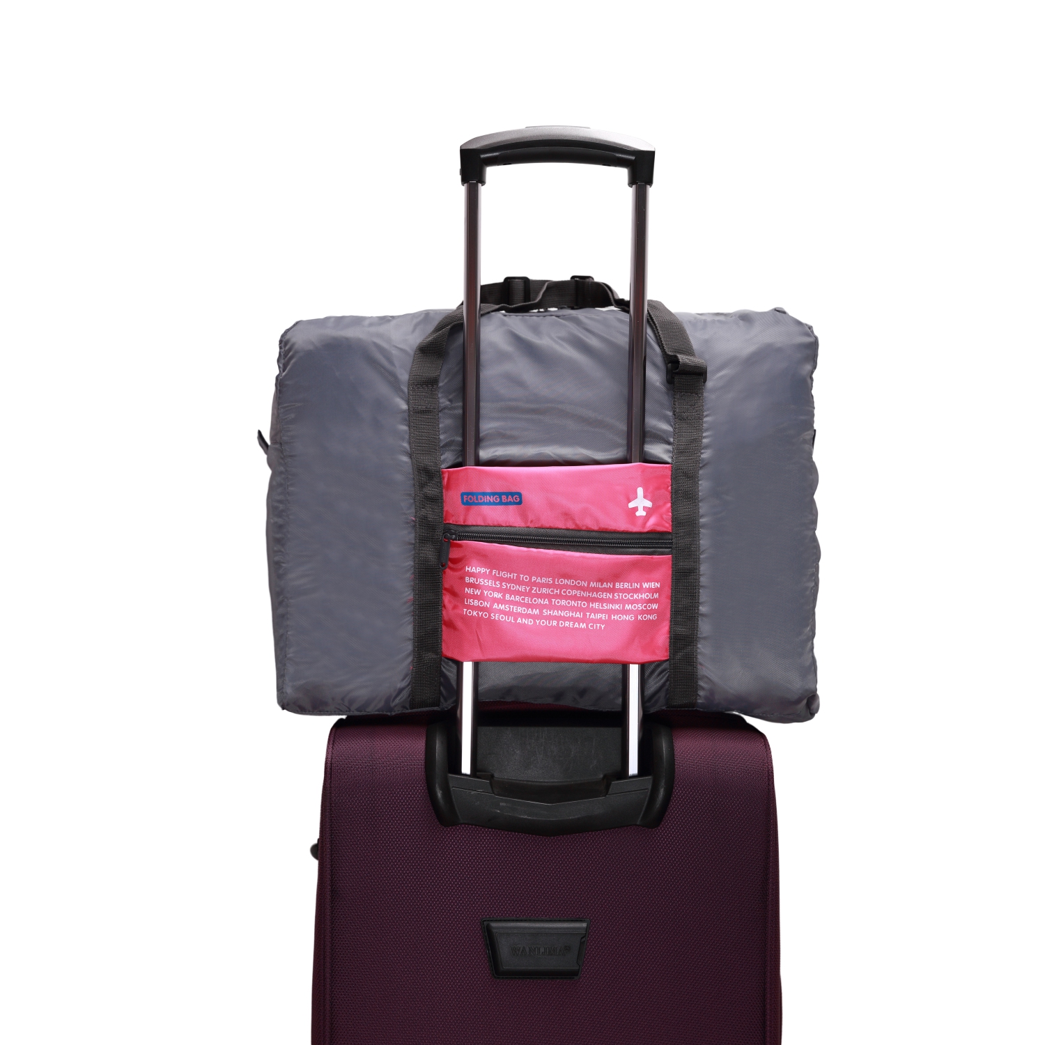 Stimula Lifestyle - Foldable Compact Collapsible Waterproof Travel Backpack Bag for Luggage Suitcase 32 Litres Grey Pink Carry On compatible with