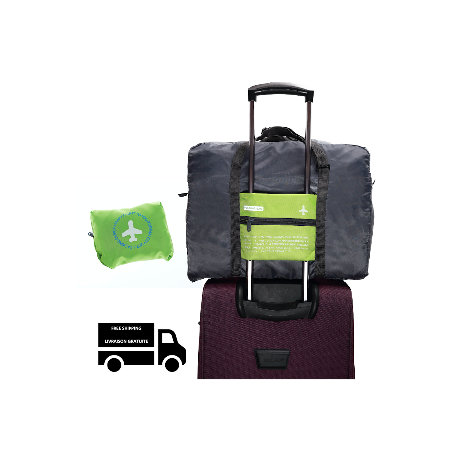 Stimula Lifestyle - Foldable Waterproof Travel Backpack Bag for Luggage Suitcase 32 Litres Grey Green Carry On compatible with Rimowa Samsonite Tumi