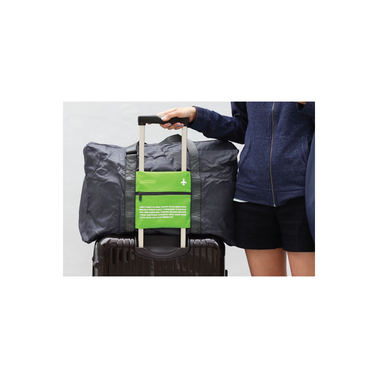 Stimula Lifestyle - Foldable Waterproof Travel Backpack Bag for Luggage Suitcase 32 Litres Grey Green Carry On compatible with Rimowa Samsonite Tumi