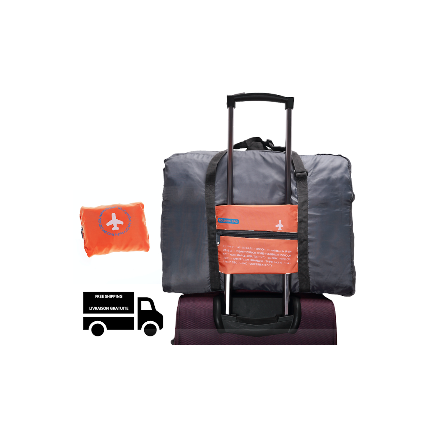 Stimula Lifestyle - Sac à dos de voyage étanche pliable pour valise valise Valise de 32 litres Gris orange Bagage de cabine compatible avec Rimowa