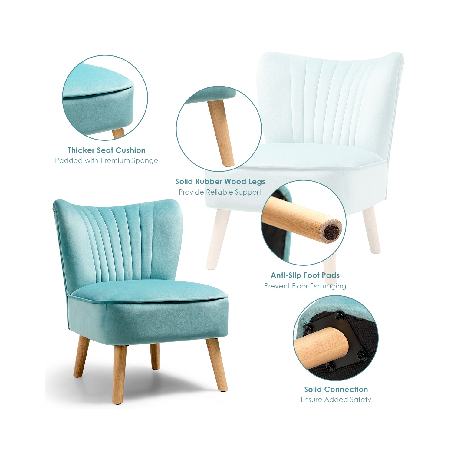 Costway Armless Accent Chair Modern Velvet Leisure Chair Single Sofa Upholstered