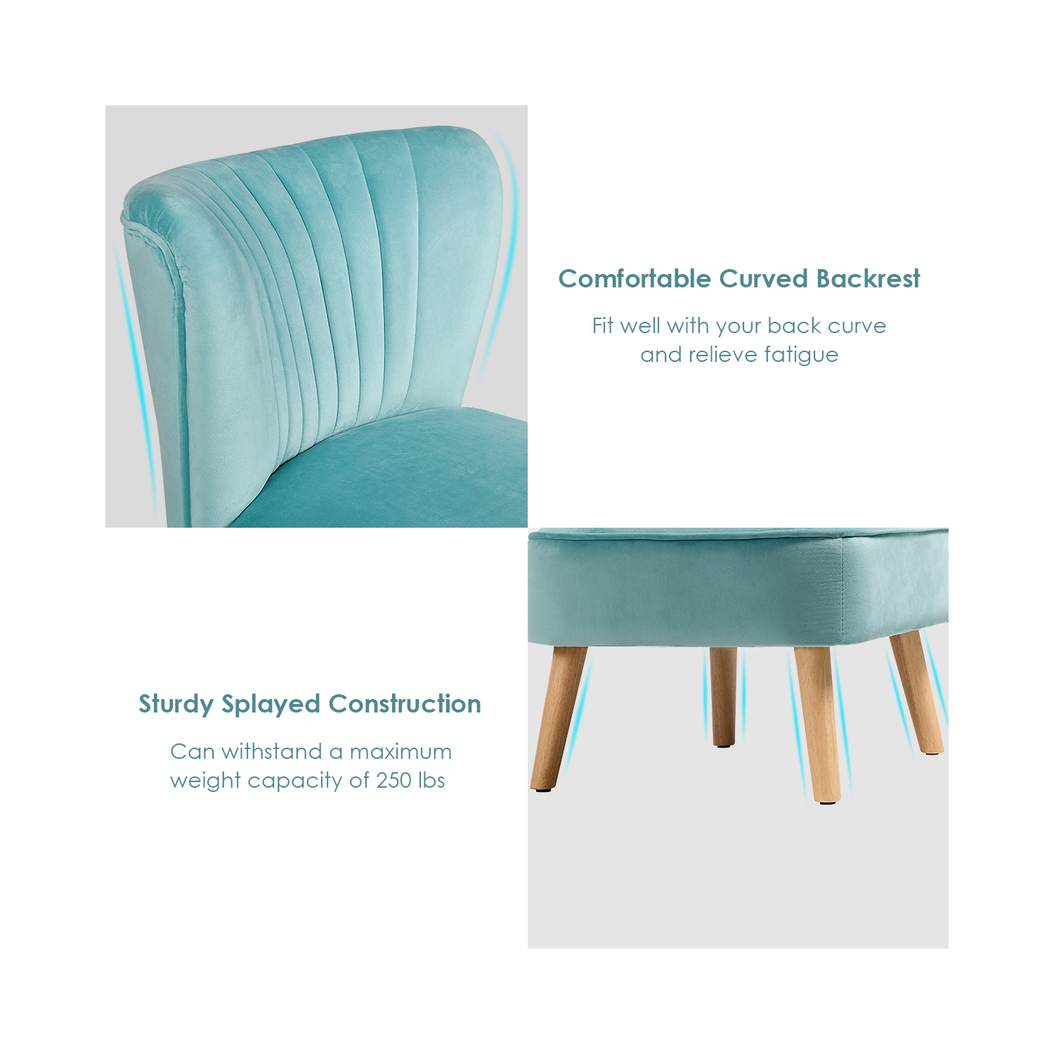 Costway Armless Accent Chair Modern Velvet Leisure Chair Single Sofa Upholstered