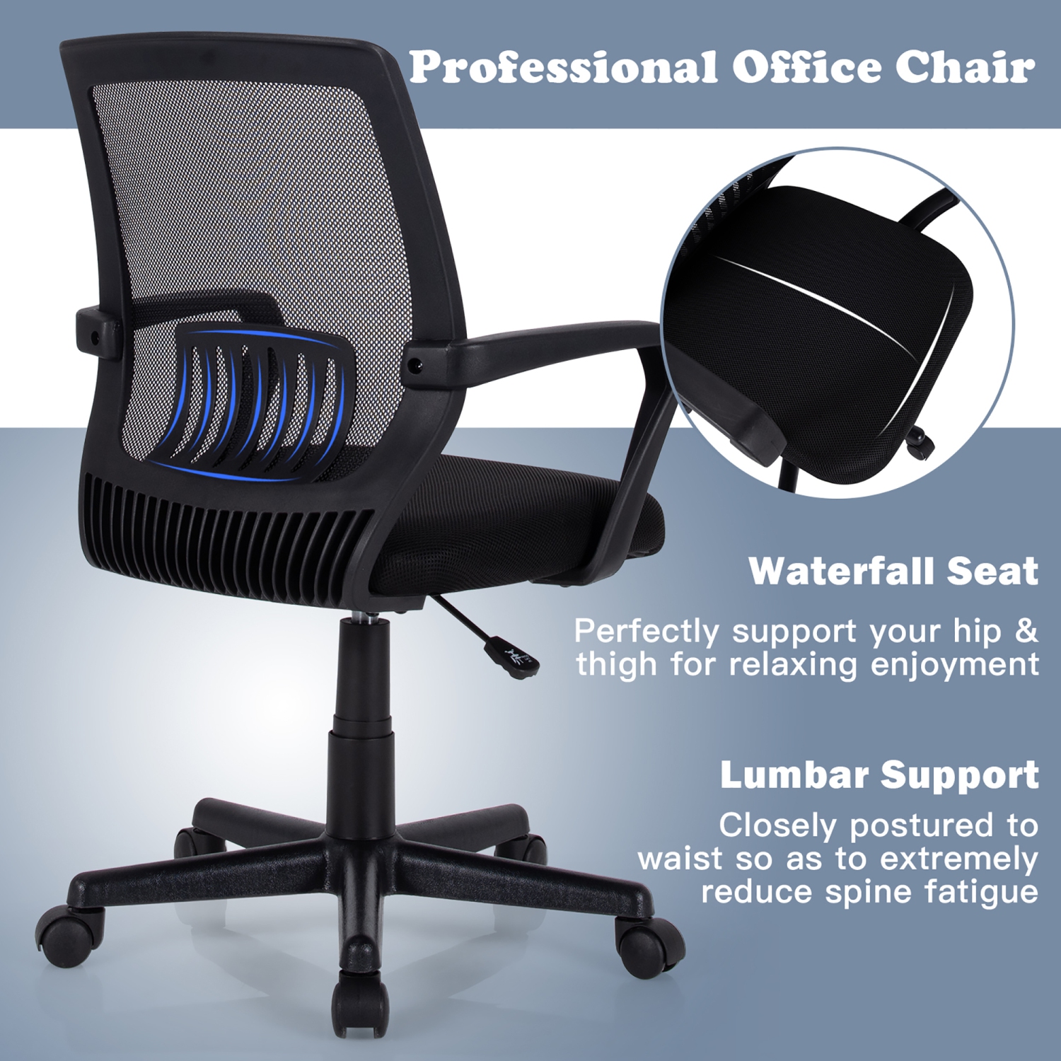 Costway Mid-Back Mesh Chair Height Adjustable Executive Chair w/ Lumbar Support