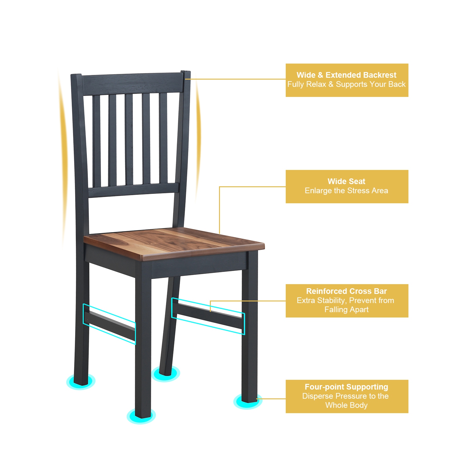 Lot de 4 chaises de salle à manger ou de cuisine Costway, arrière de chaise en fuseau avec pieds en bois massif