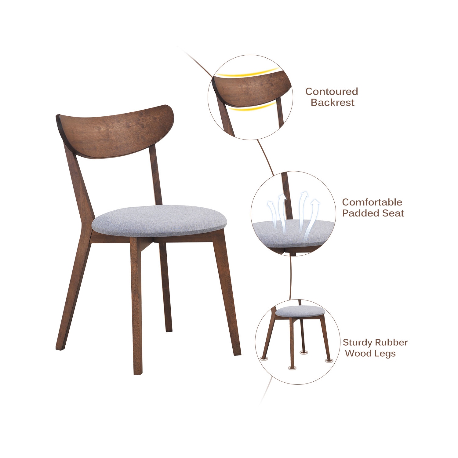 Costway Set of 2 Dining Chair Upholstered Curved Back Side Chair with Solid Wooden Legs